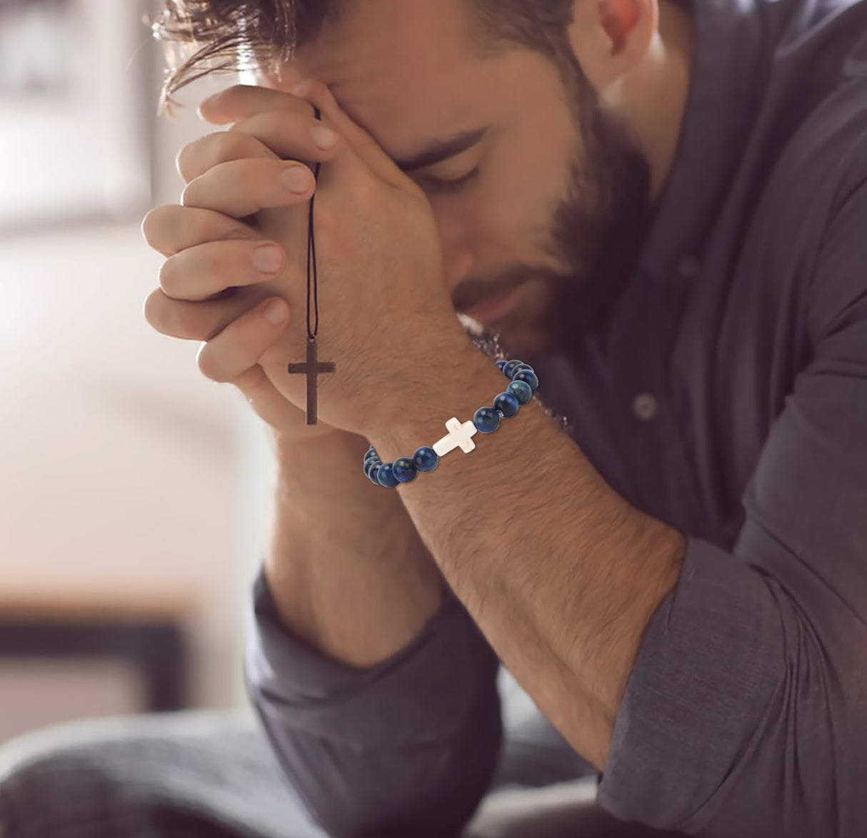 CASDAN 12Pcs 8mm Cross Beaded Bracelets for Women Men