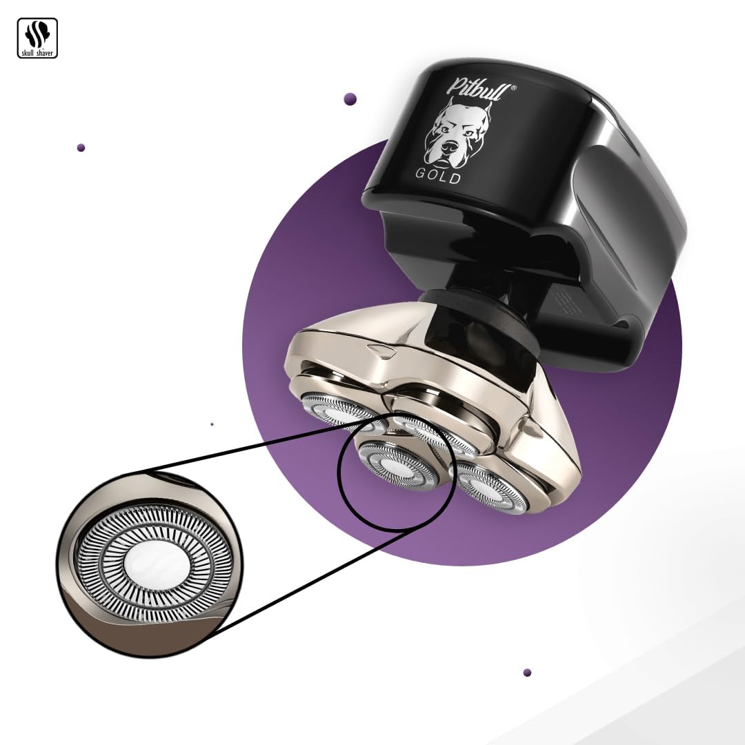 Skull Shaver Pitbull Gold PRO Head and Face Shaver: Ultimate Grooming Kit for Men, 5-in-1 Premium Bald Head Electric Head Shaver, Wet and Dry Easy