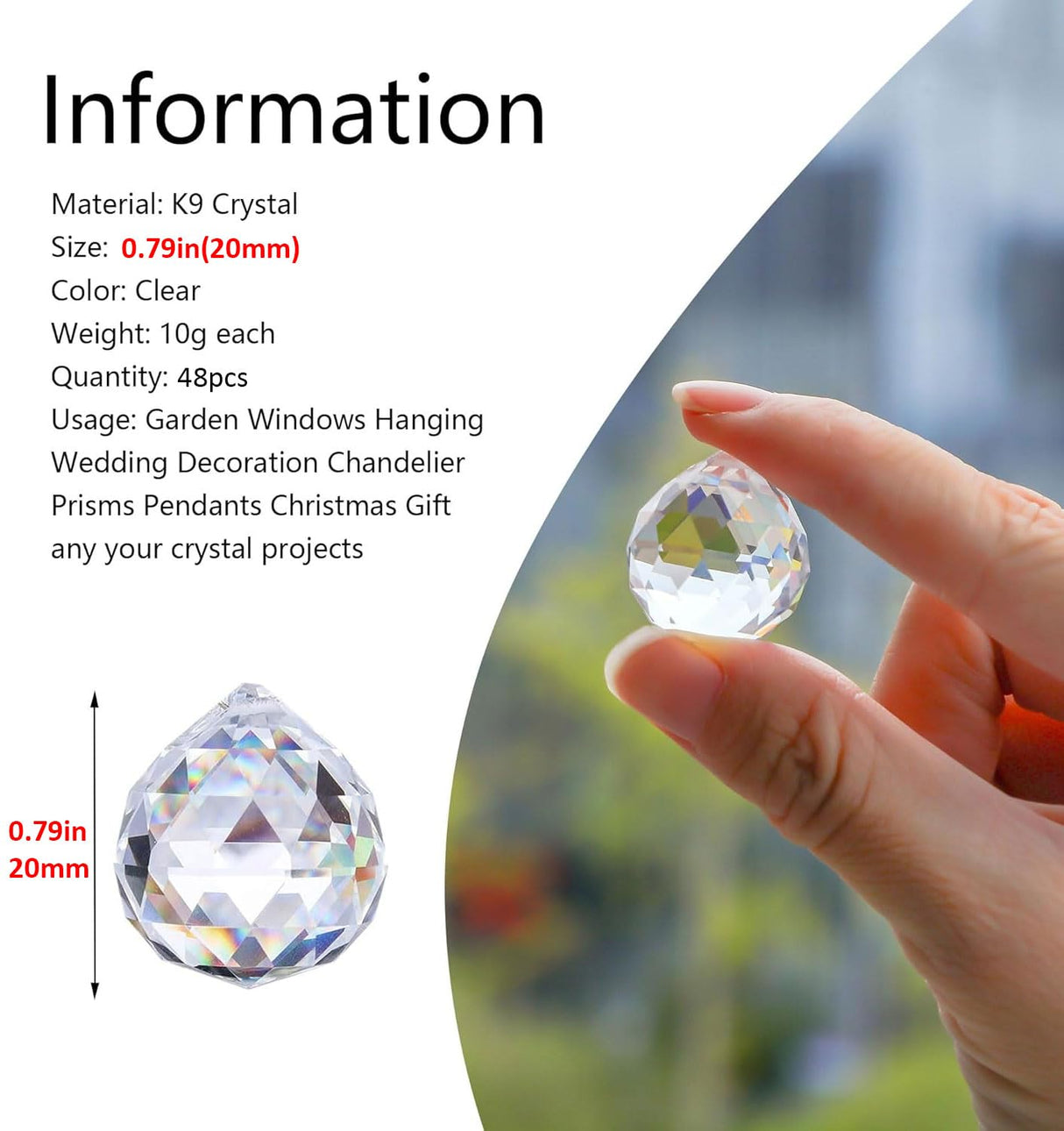 48pcs Clear Crystal Ball Prism 20mm Chandeliers Prism Sun Catcher Hanging