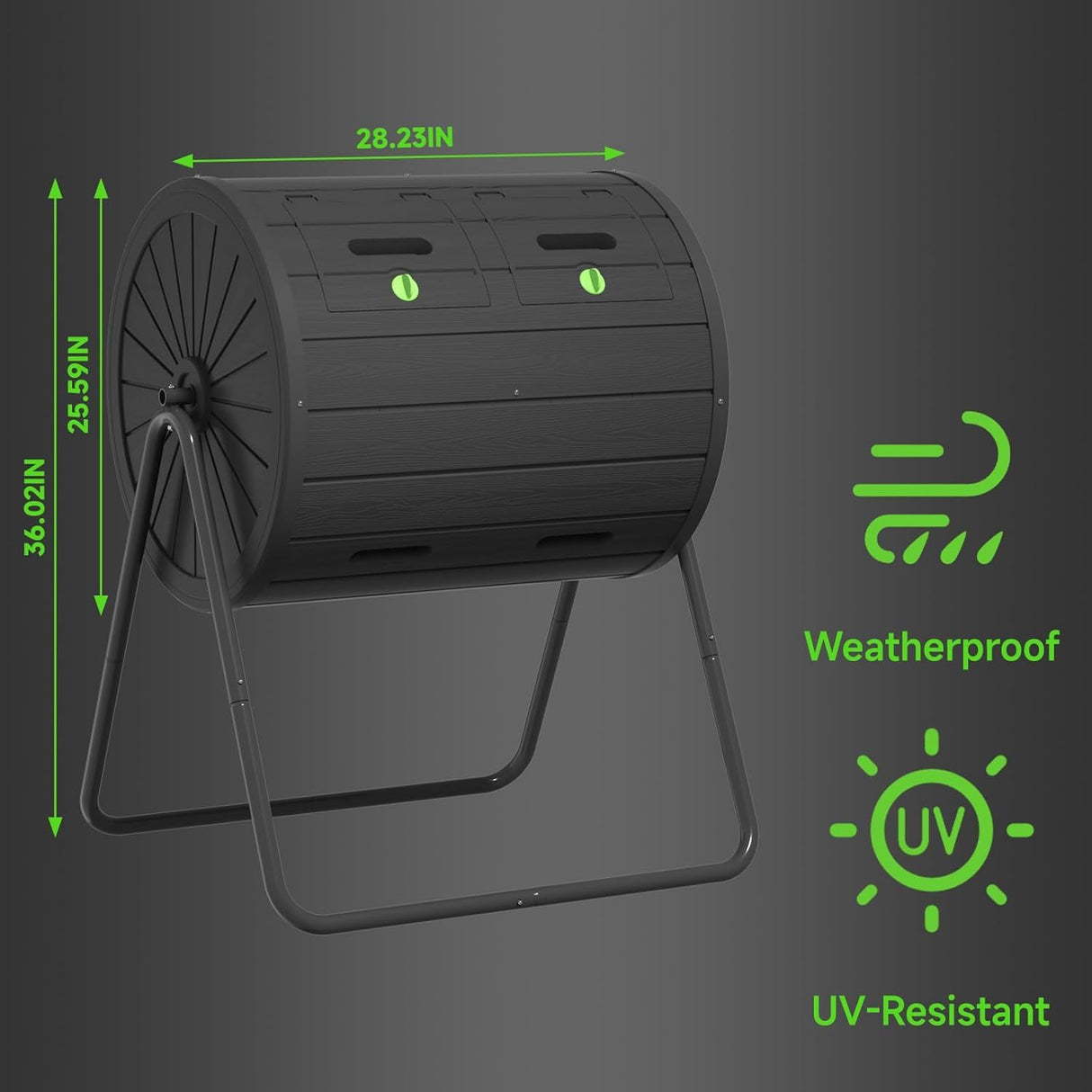 PatioZen Dual Chamber Tumbling Composter 45 Gallon Large Outdoor Tumbling Composter Efficient Batch Composting Easy Turn Design (Black,45 Gal)