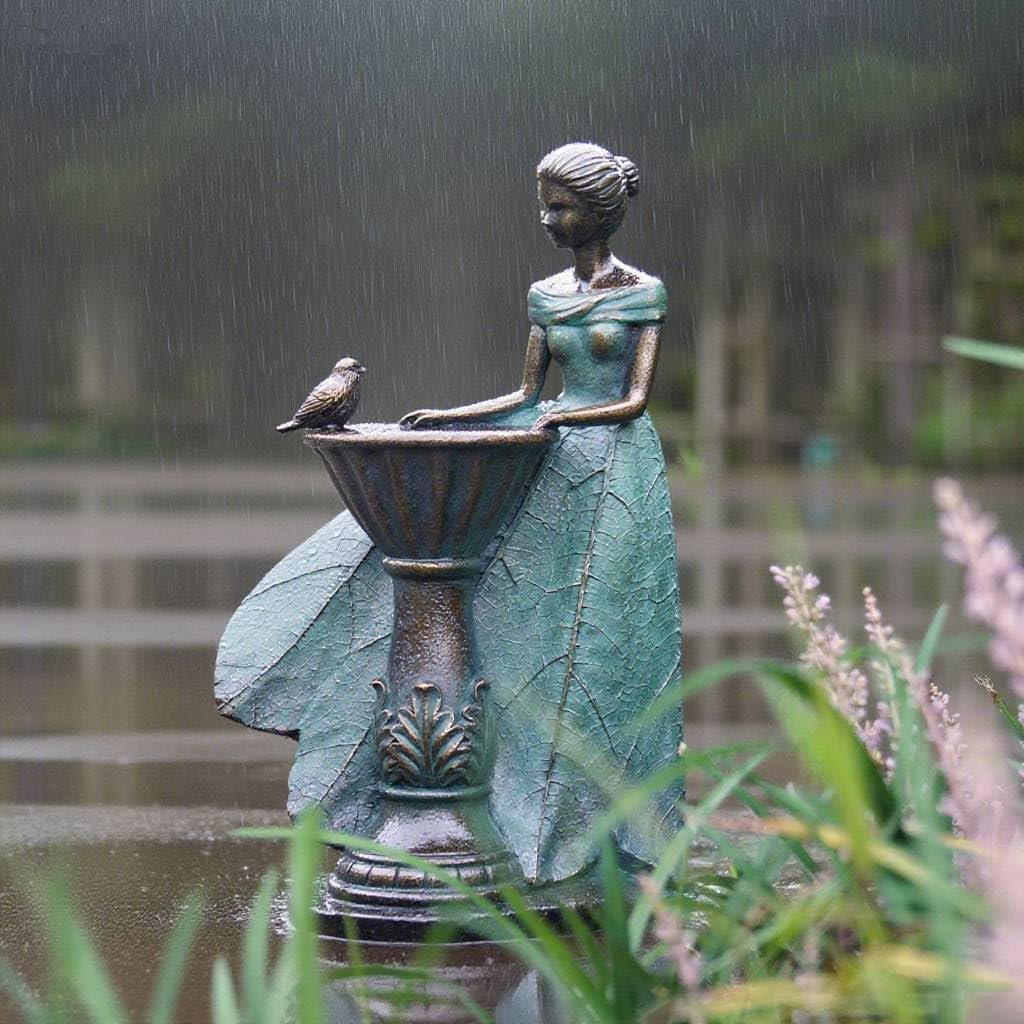 DiliComing Fairy Outdoor Statue Garden Decor with Solar Birdbath 12 Inch