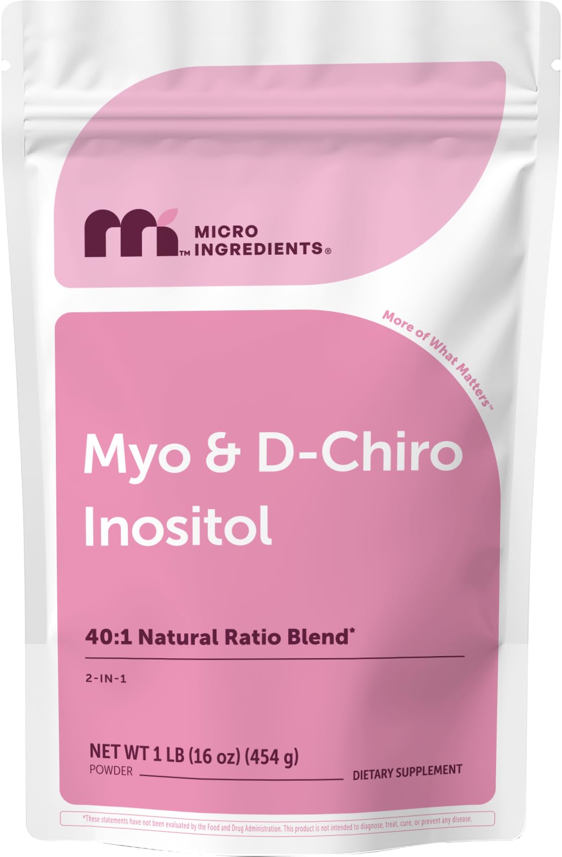 Micro Ingredients Myo-Inositol & D-Chiro Inositol Powder 1lb, 221 Servings | 40:1 Ideal Ratio Inositol Supplement for Women* | Support Hormonal Balance & Ovarian Health* | Non-GMO, Vegan, Filler-Free