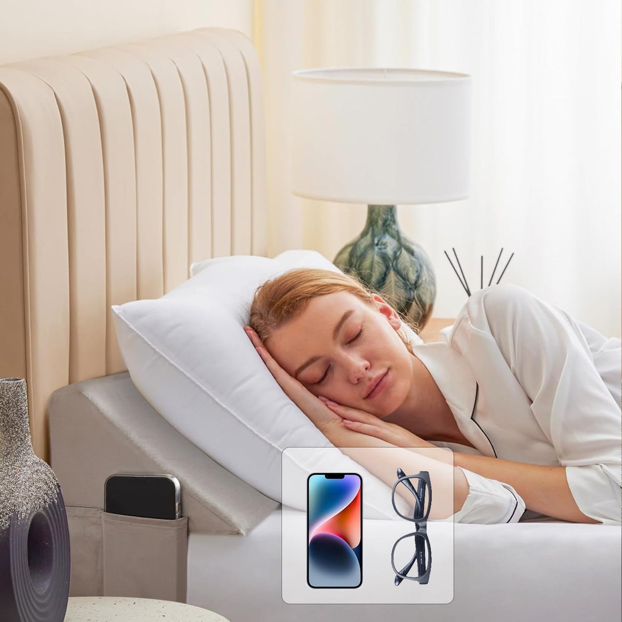 Bedluxe King Bed Wedge Pillow for Headboard, Wedge Pillow Headboard, Bed Gap Filler - Fill The Gap (0-7")(Gray, 76"x10"x6")