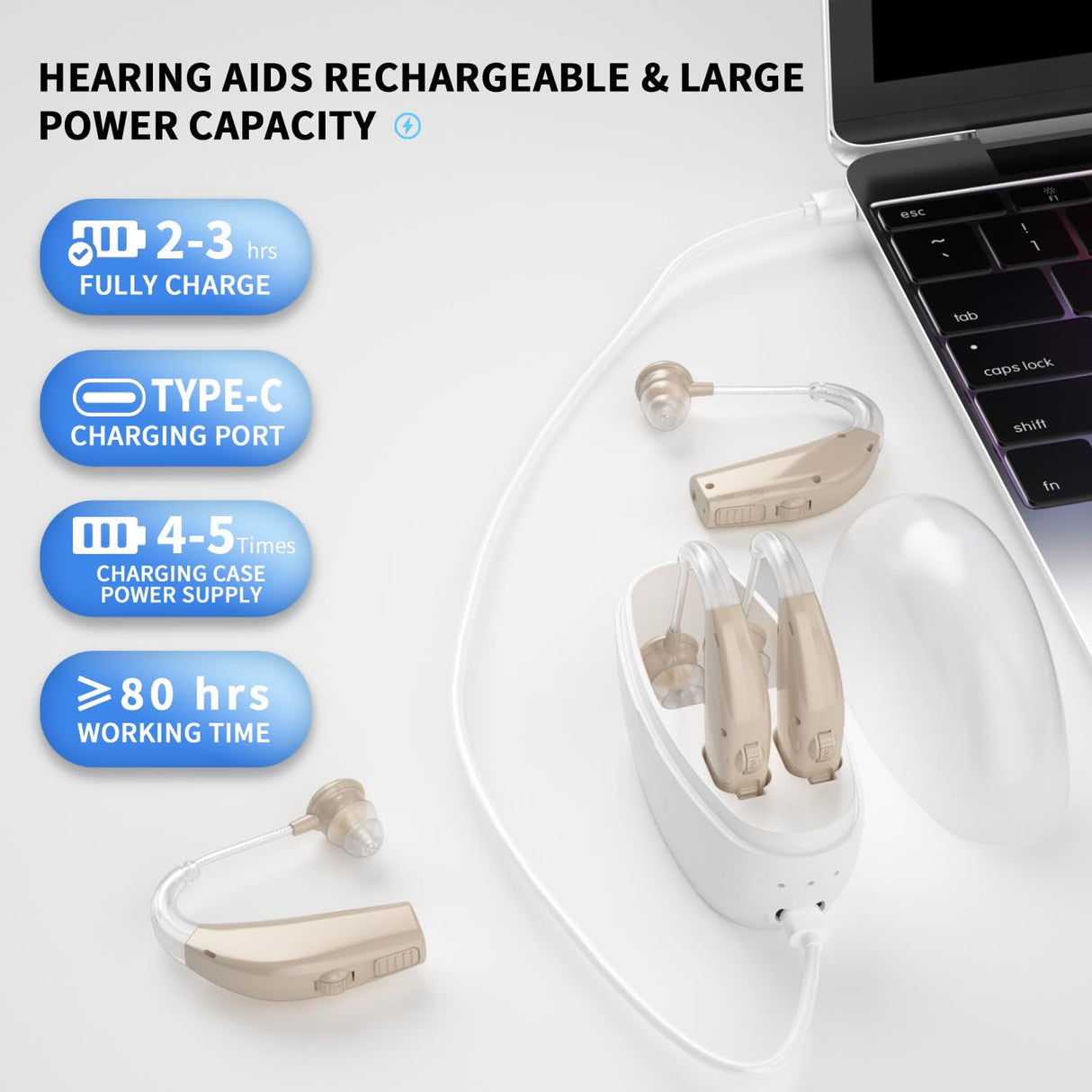 Hearing Aids Hearing Amplifiers for Seniors Rechargeable with Noise Cancelling Hearing Aid Loss Amplifier Seniors and Adults Charging Case Volume Control