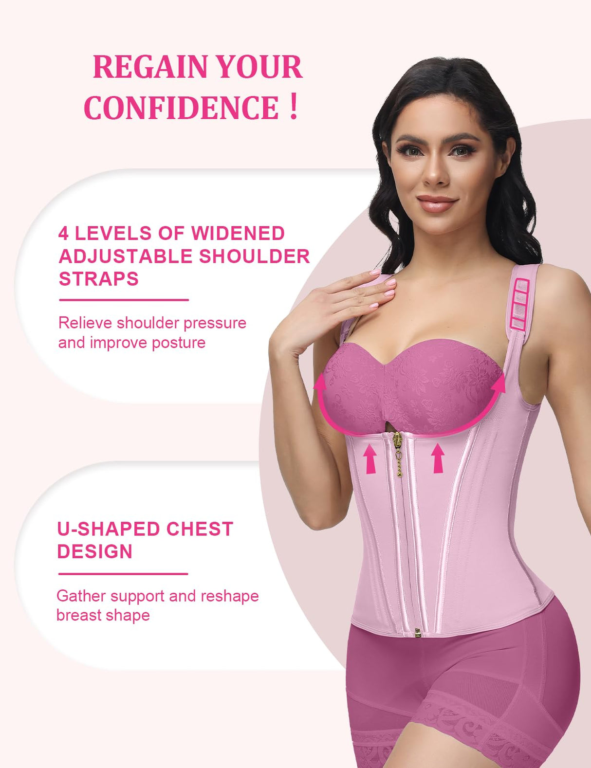 SHAPSHE Waist Trainer for Women, Tummy Control Sports Girdle, Workout Body Shaper with Adjustable Shoulder Strap Pink