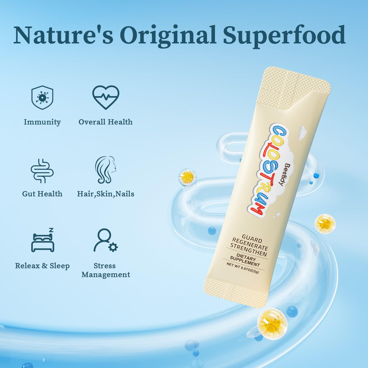 Bestidy Colostrum Supplement,Colostrum Powder for Gut, Hair Growth, Beauty, Individually Packaged,Natural Superfood Bovine Colostrum Powder,(60 Servings) 4.23 Oz