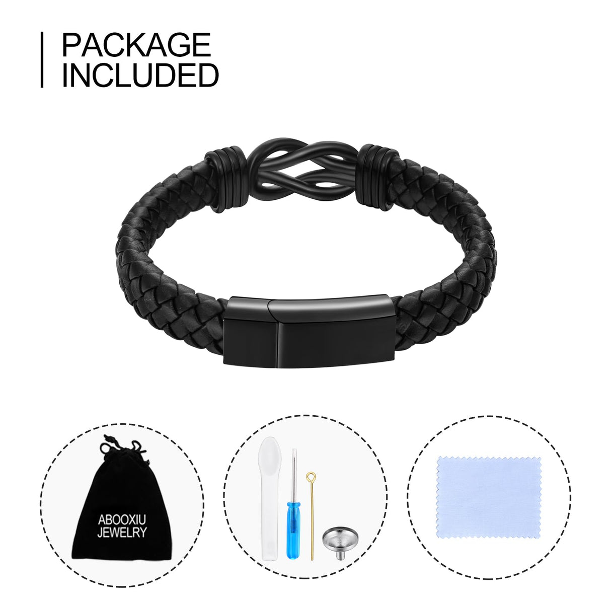 abooxiu Stainless Steel Cremation Bracelet for Ashes, Black, Memorial Jewelry Keepsake Bangle for Men & Women