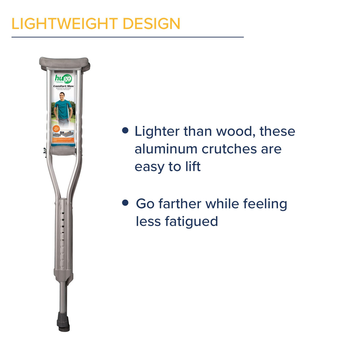 Hugo Mobility Adjustable Adult Crutches For Walking, Walking Crutches, Comfortable Lightweight Crutches with Underarm Pad and Hand Grip, For Users 52 to 60 Inches