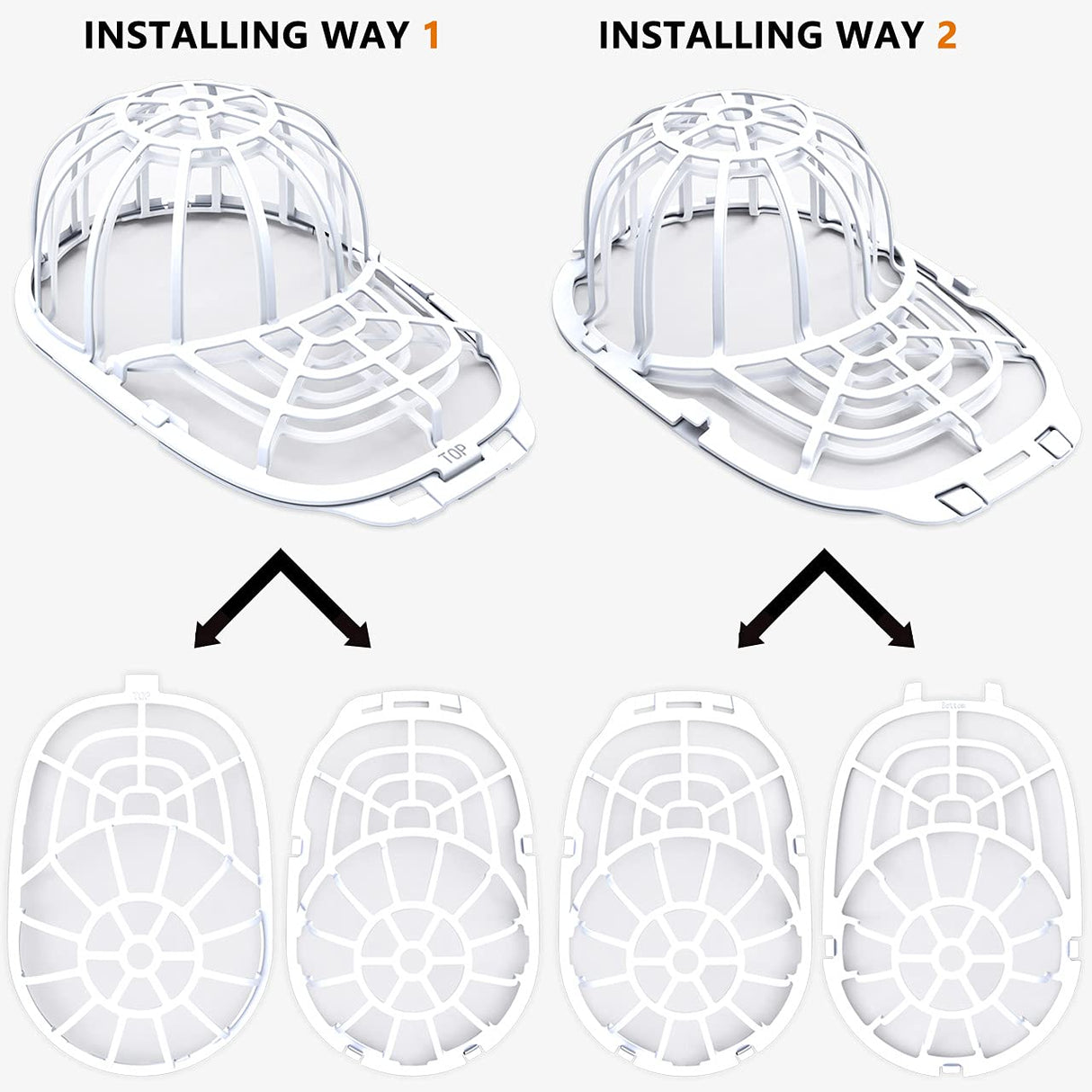 Eiito Hat Washer for Washing Machine, Hat Washer Cage, Hats Cleaner for Baseball Caps 2 Pack 2 Sizes Fit for Adult and Kid's Baseball Caps, White
