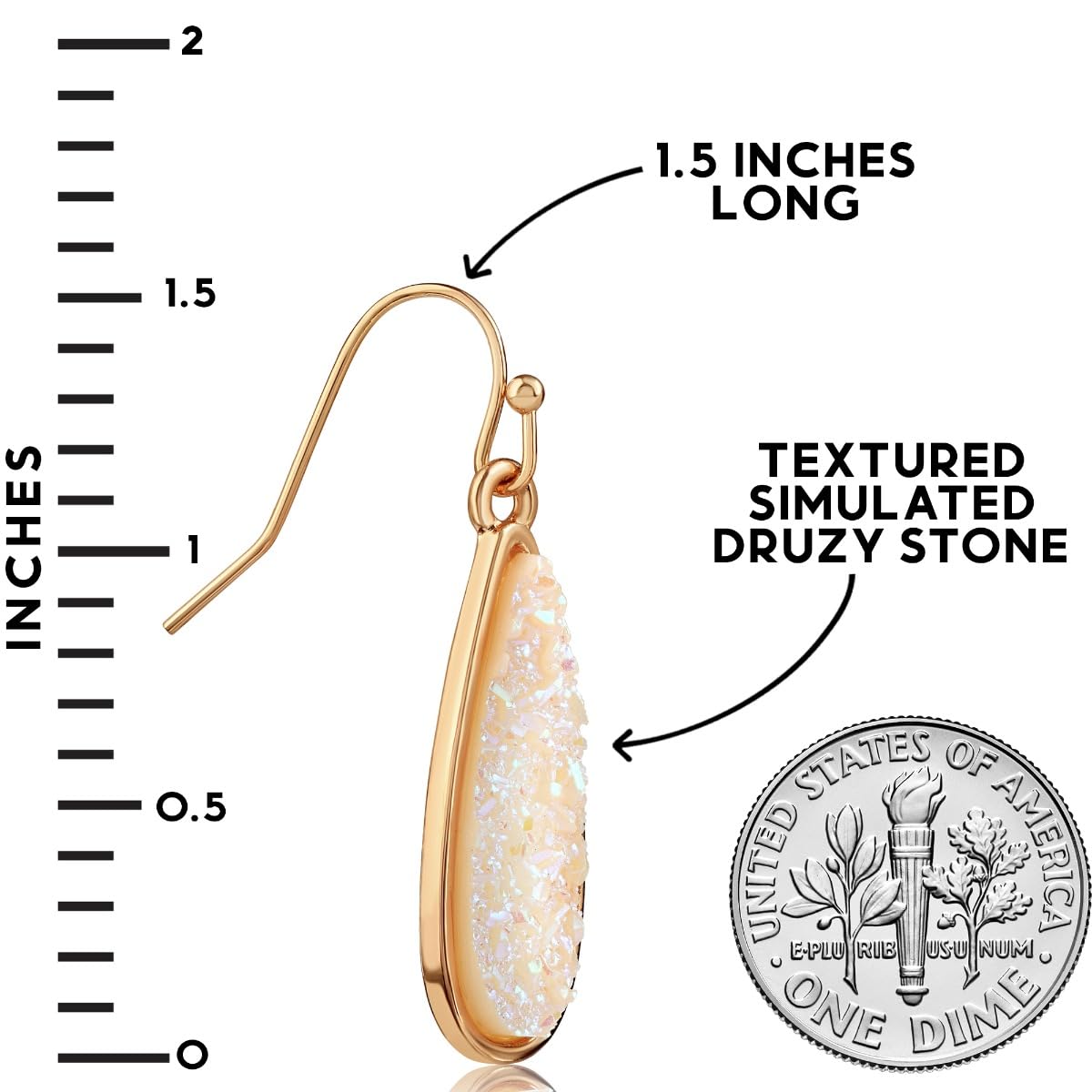 Faux Opal Druzy Drop Dangles, Gold Tone Sparkly Teardrop Earrings for Women