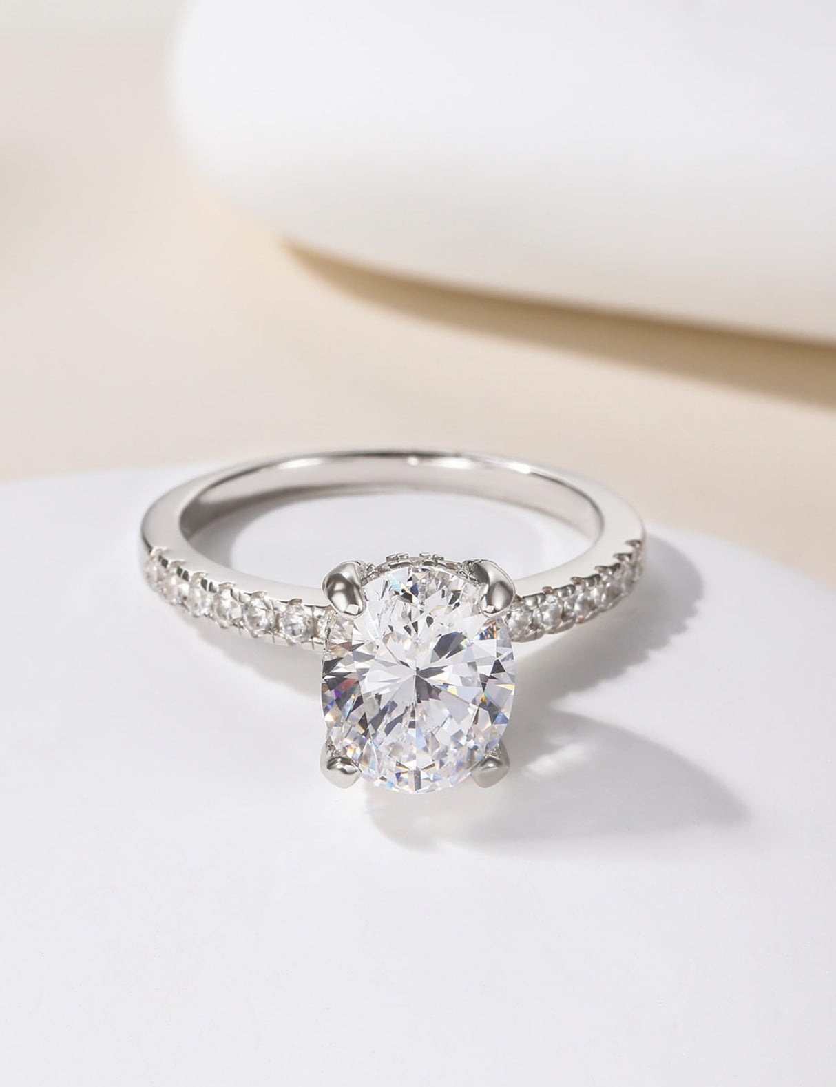 EAMTI 3CT Engagement Rings for Women Oval Cut Cubic Zirconia CZ Promise Rings for Her Wedding Bands Travel Silver Ring White Gold Plated Size 7