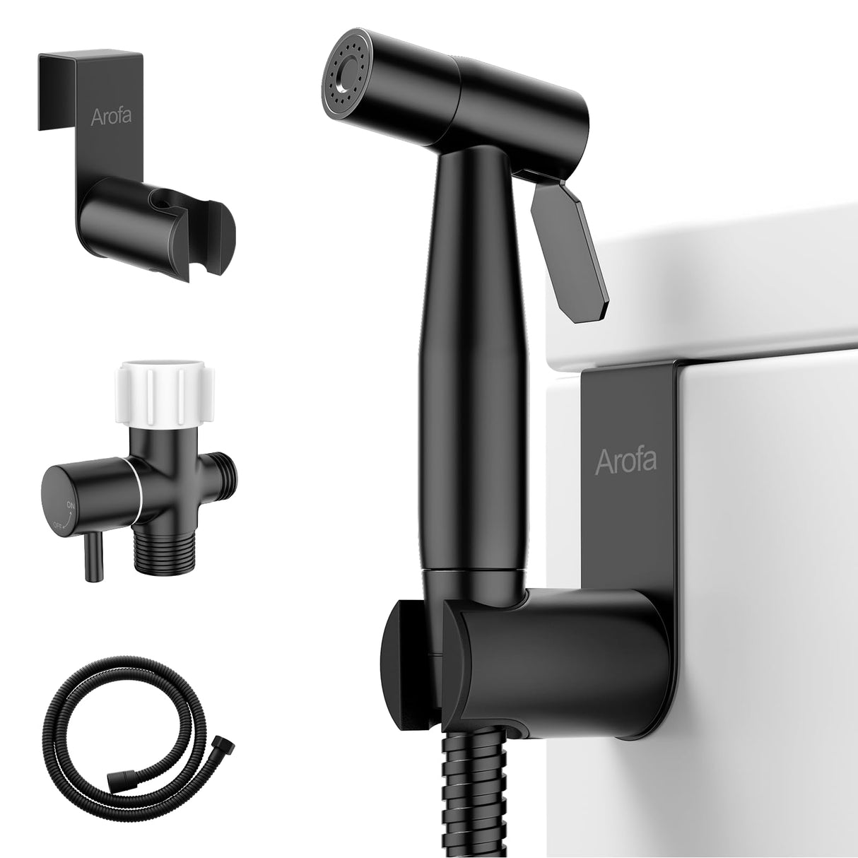 Arofa Black Bidet Sprayer for Toilet, Handheld Jet Sprayer Adjustable Water Pressure Muslim Shower with Bidet Hose, Bidets Faucet for Existing Toilets Cloth Diaper Spray for Baby/Feminine Wash