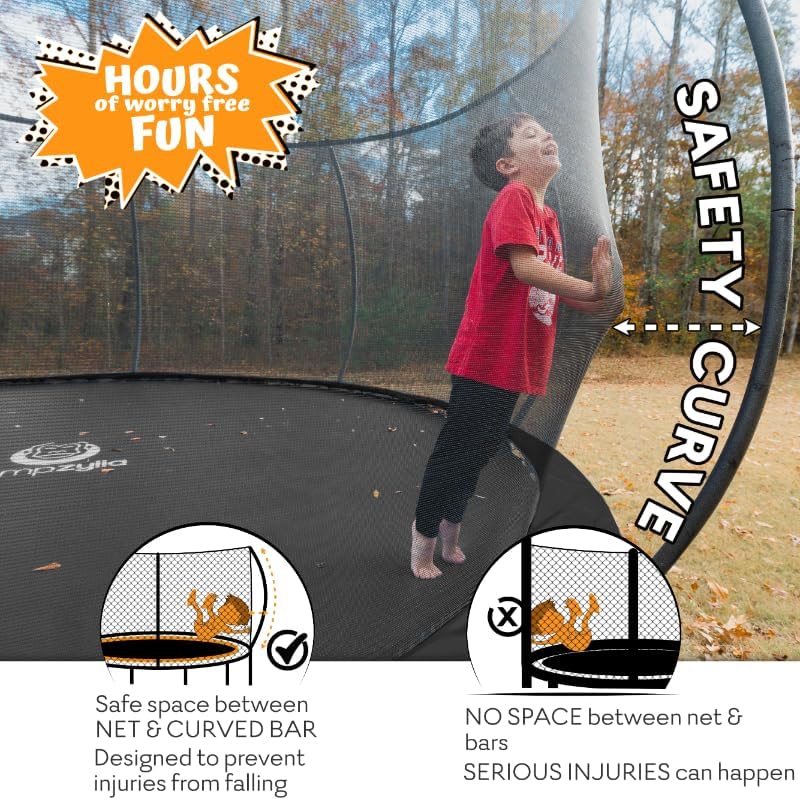 JUMPZYLLA Trampoline Outdoor 8FT 10FT 12FT 14FT 15FT 16FT with Enclosure and Ladder, ASTM Approved Recreational Trampoline for Kids and Adults, Anti-Rust Coated Frame