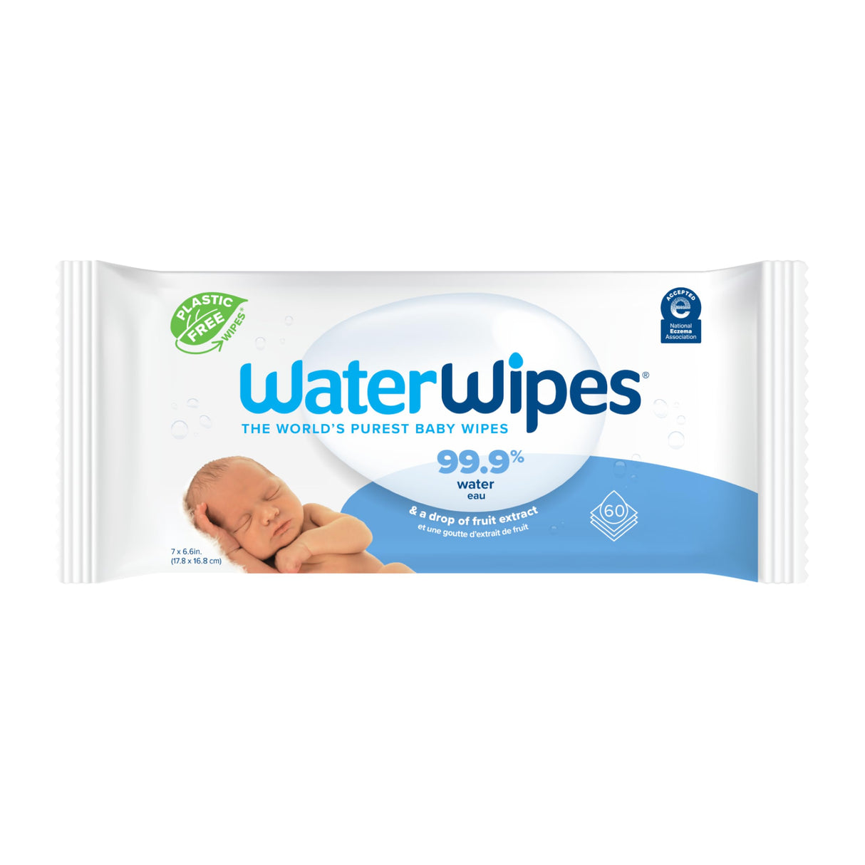 WaterWipes Plastic-Free Original Baby Wipes, 99.9% Water Based Wipes, Unscented & Hypoallergenic for Sensitive Skin, 1080 Count (18 packs)