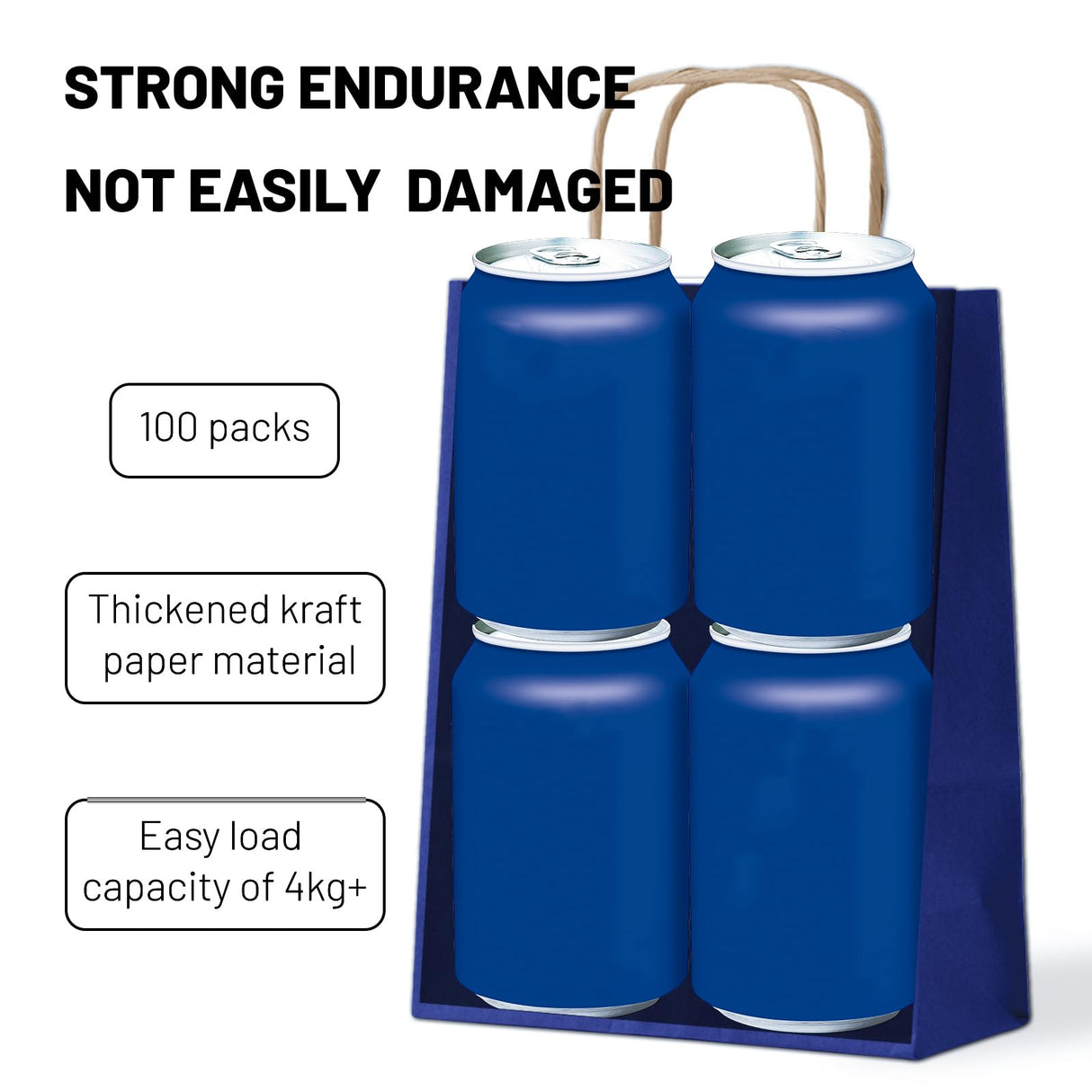 LIHOMR Gift Bags 8.25" x5.9 x3.15 100Pcs Paper Bags with Handles,kraft paper Bags for Small Business Christmas Bags, Wedding, Party Favor, Shopping, Lunch, Halloween Trick-or-Treat(Navy blue)