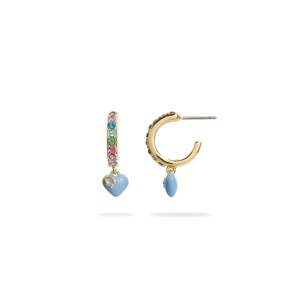 COACH Pave Enamel Heart Huggie Earrings Multi One Size