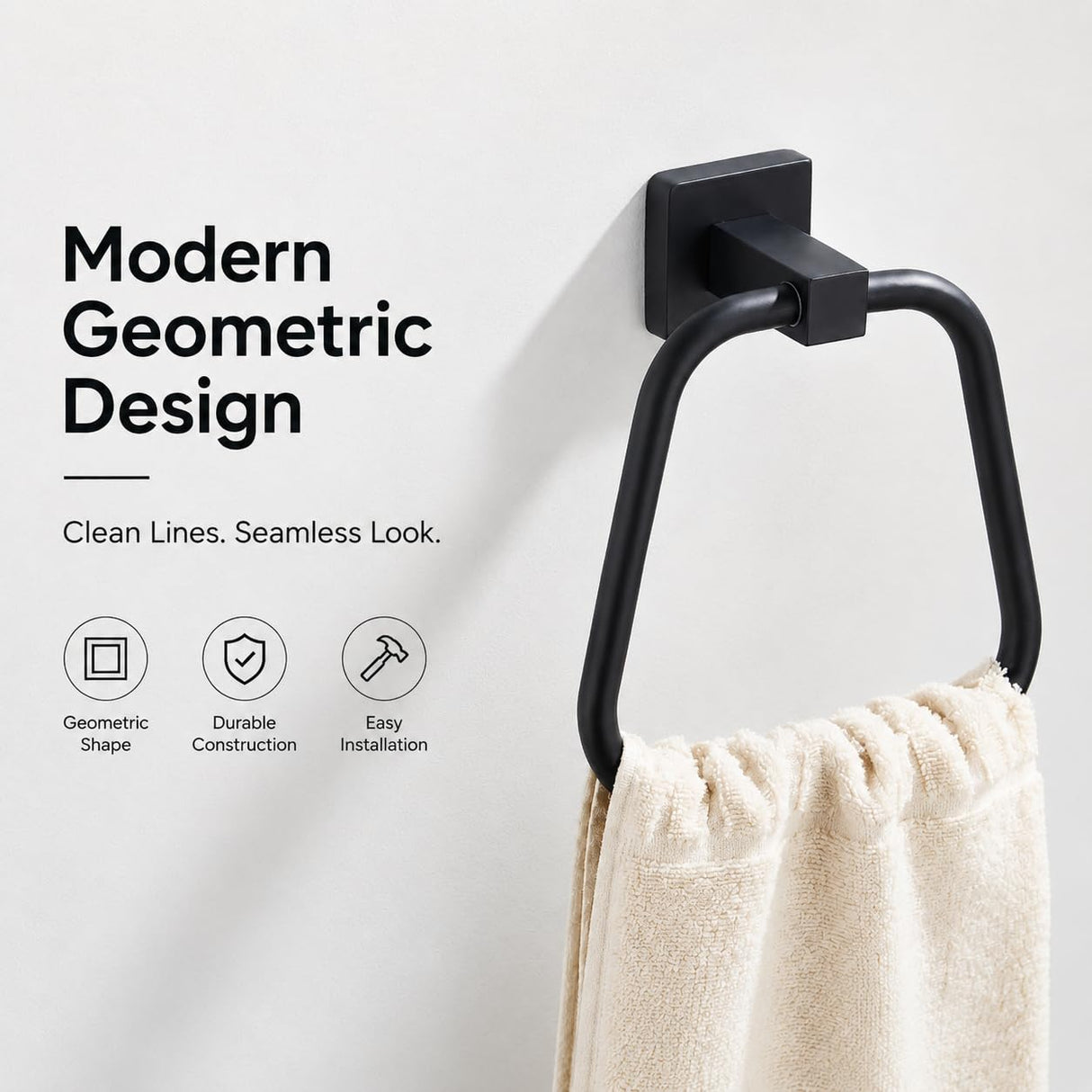 Matte Black Towel Ring for Bathroom 2 Pack, Kitchen Bath Towel Holder Hangers Wall Mount Heavy Duty Stainless Steel