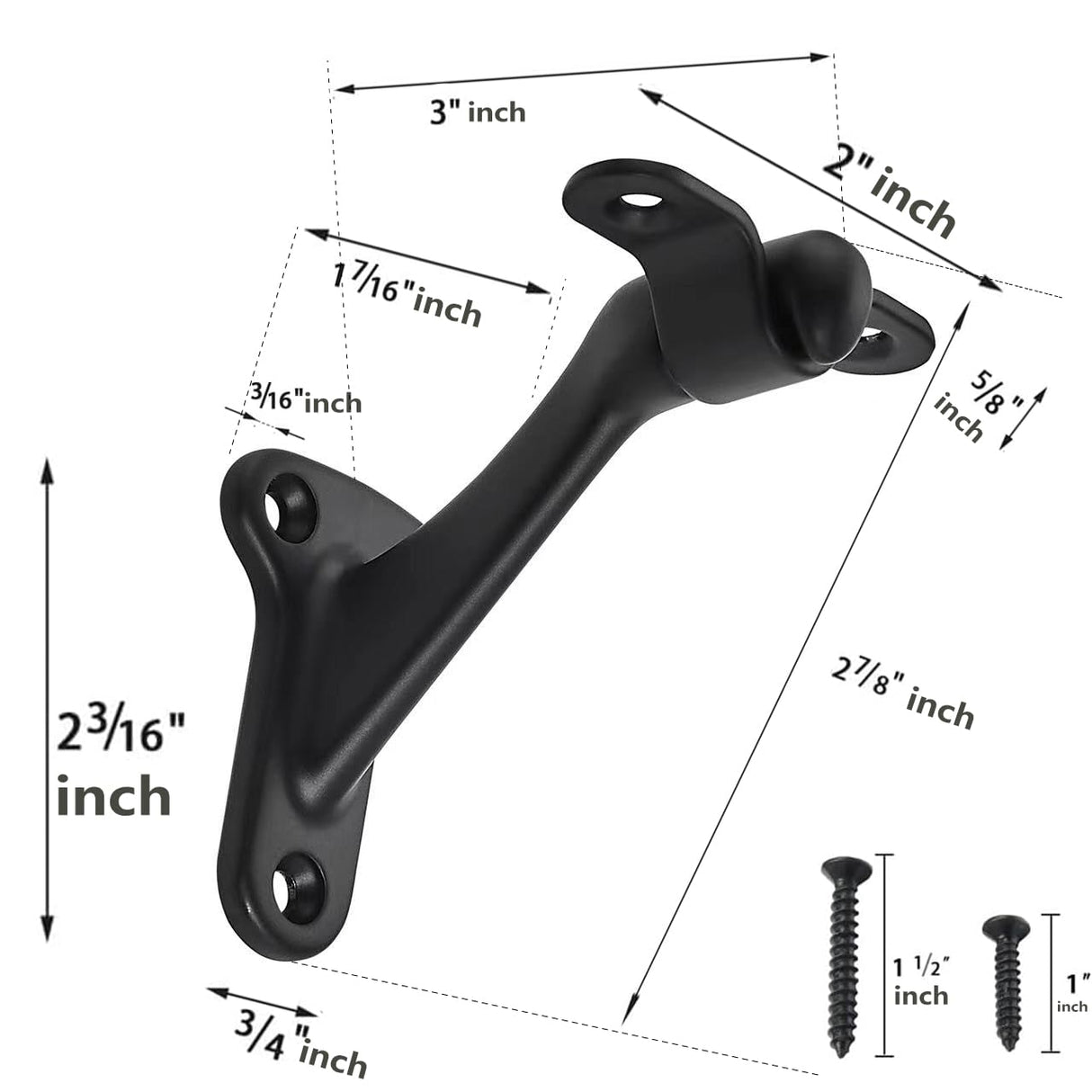 khtumeware 6 Pack 3 Inch Matte Black Hand Rail Bracket Heavy Duty Hardware for Stairways, Home or Office Stair Support Handrail Brackets