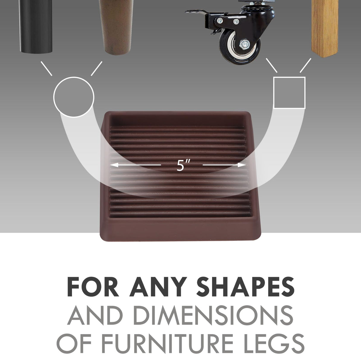 VOCOMO 5X5 Rubber Caster Cups, Non Slip Furniture Pads, Anti-Slip Gripper, Anti Skid Furniture Feet, Anti Slide Floor Protector for Bed Couch Stoppers - 4 Pack Brown