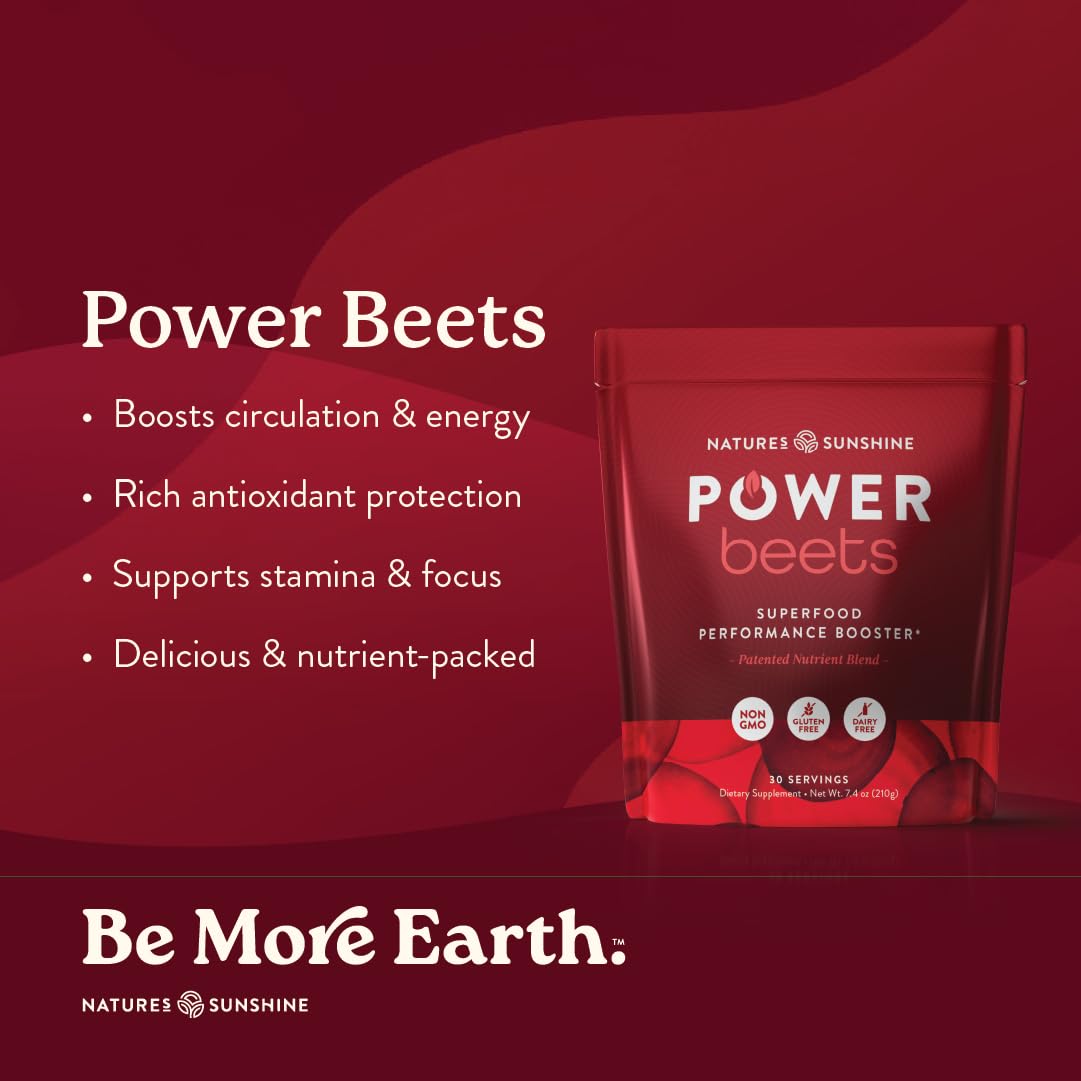 Nature's Sunshine Power Beets – Patented Nutrient Blend of Beet Root Powder and Nutrients to Promote Performance, Mental Clarity, & Vitality – Non-GMO, Soy & Gluten Free – 30 Servings to-Go Packs