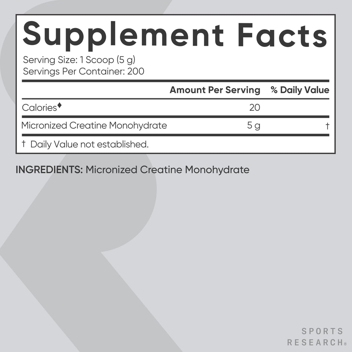 Sports Research Creatine Monohydrate - Gain Lean Muscle, Improve Performance and Strength and Support Workout Recovery - 5 g Micronized Creatine - 35.27 oz