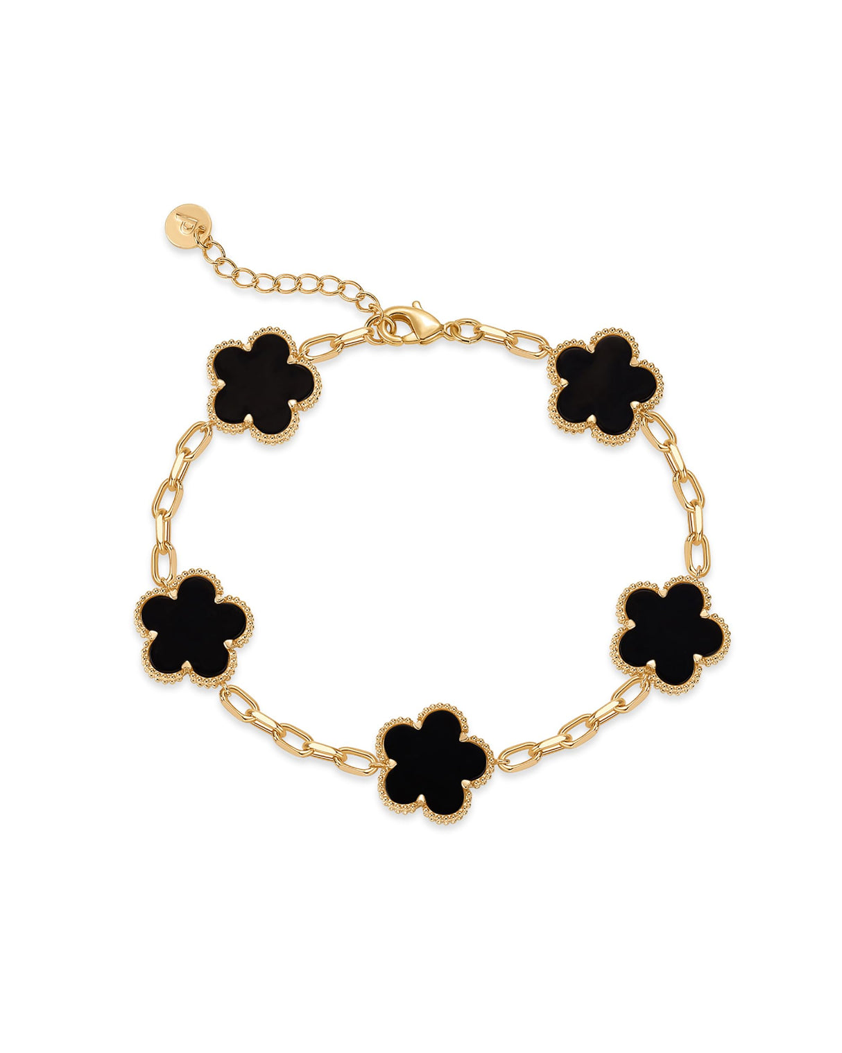 PAVOI 14K Yellow Gold Plated Clover Bracelets for Women - Four Leaf Clover Bracelet - Black Onyx Gemstone Lucky Flower Design - Adjustable Trendy Jewelry Gifts