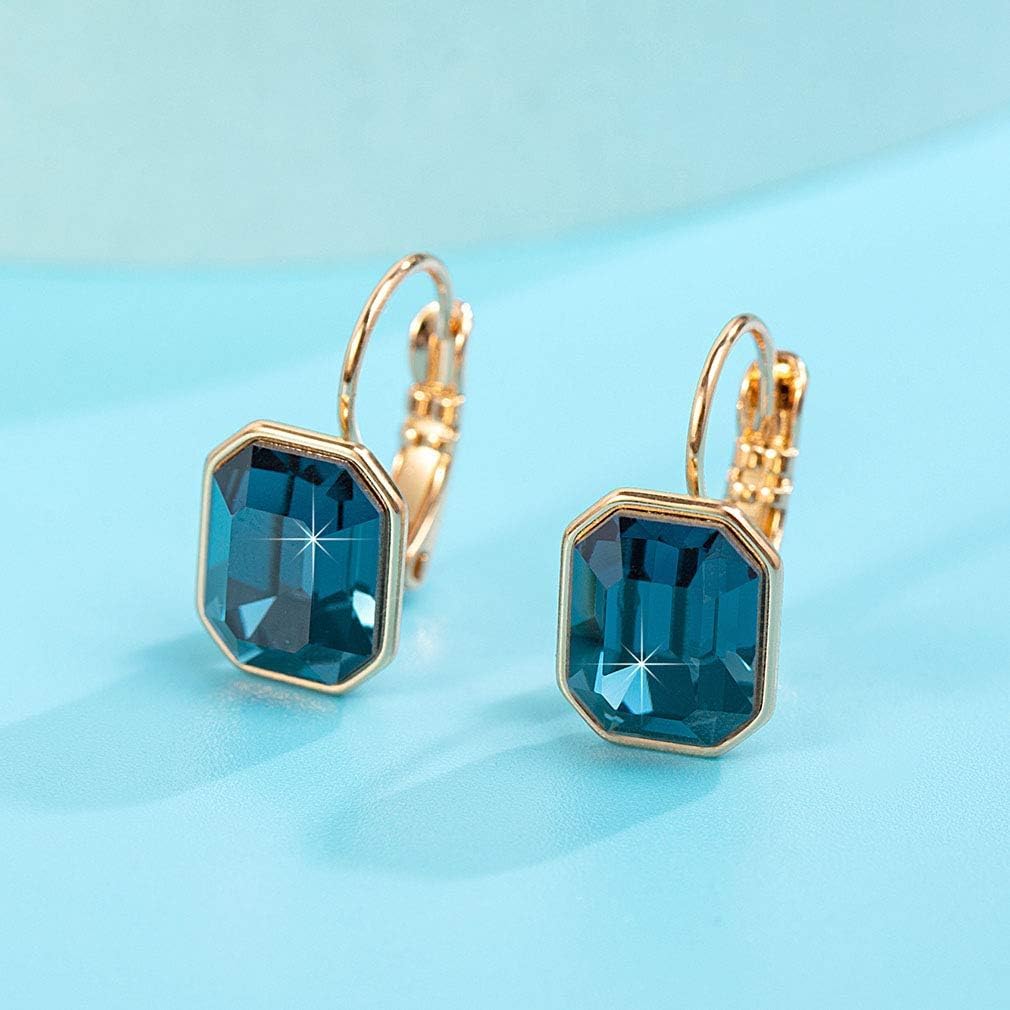 EVEVIC Austrian Crystal Octagon Leverback Drop Earrings for Women