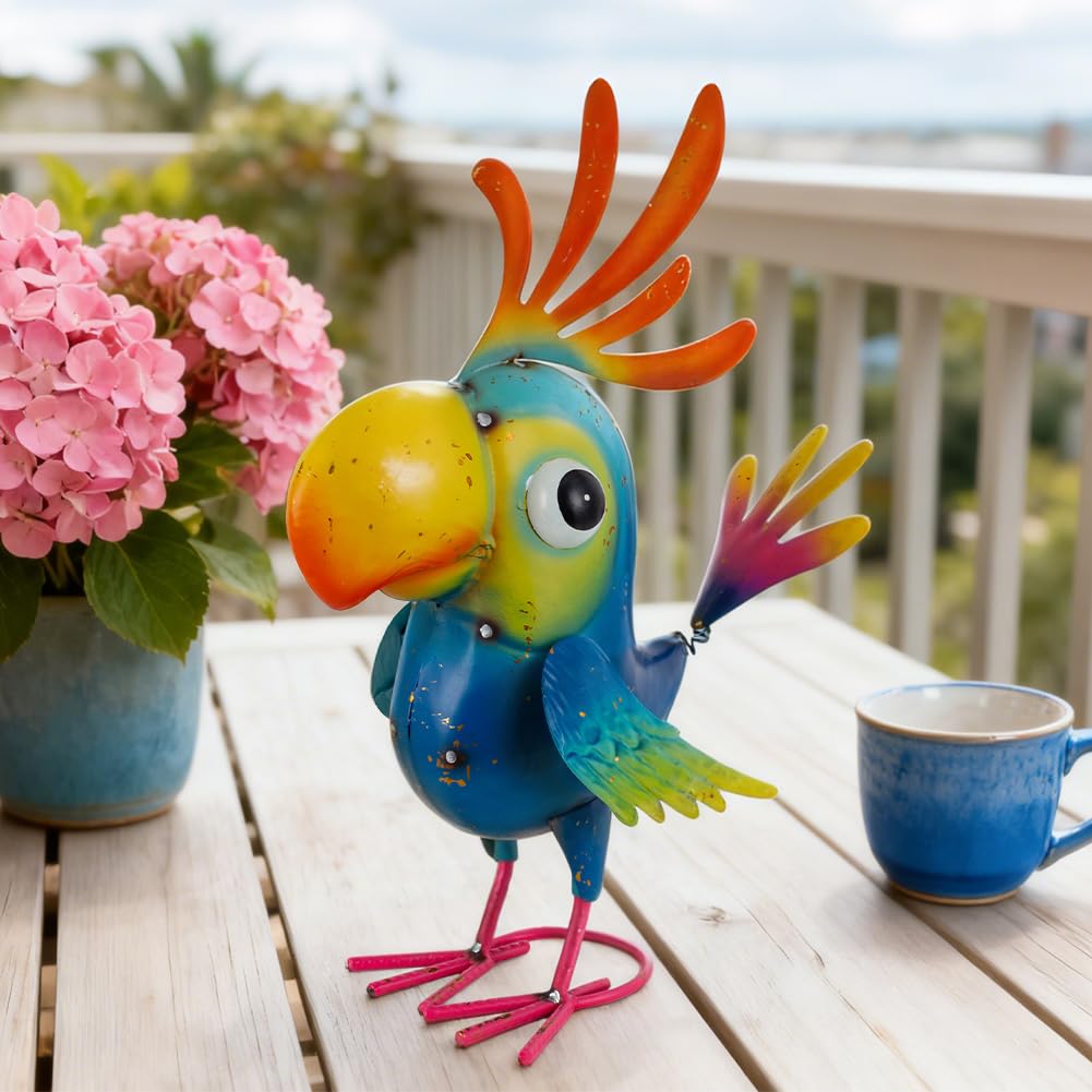 ViteenLight Metal Parrot Statue Outdoor Garden Decor,15" Bird Decor Yard Statue Decorations Outdoor,Funny Parrot Sculpture for Patio, Lawn, Backyard