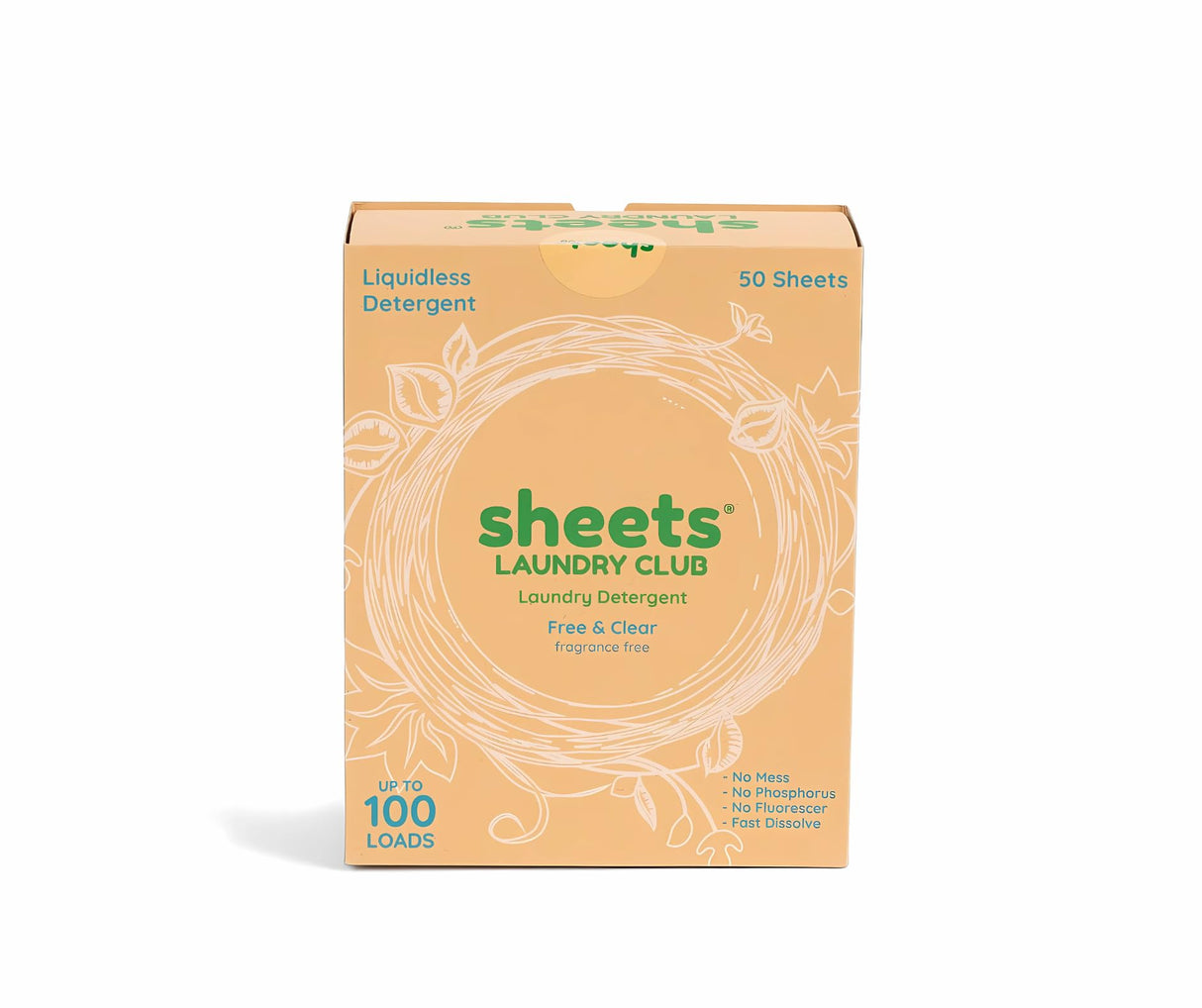 Sheets Laundry Club Laundry Detergent Sheets, 100 Loads - Fragrance Free Scent, Eco-Friendly, Quick-Dissolving Formula, Hypoallergenic, Septic Safe, Plastic-Free Packaging - 50 Sheets