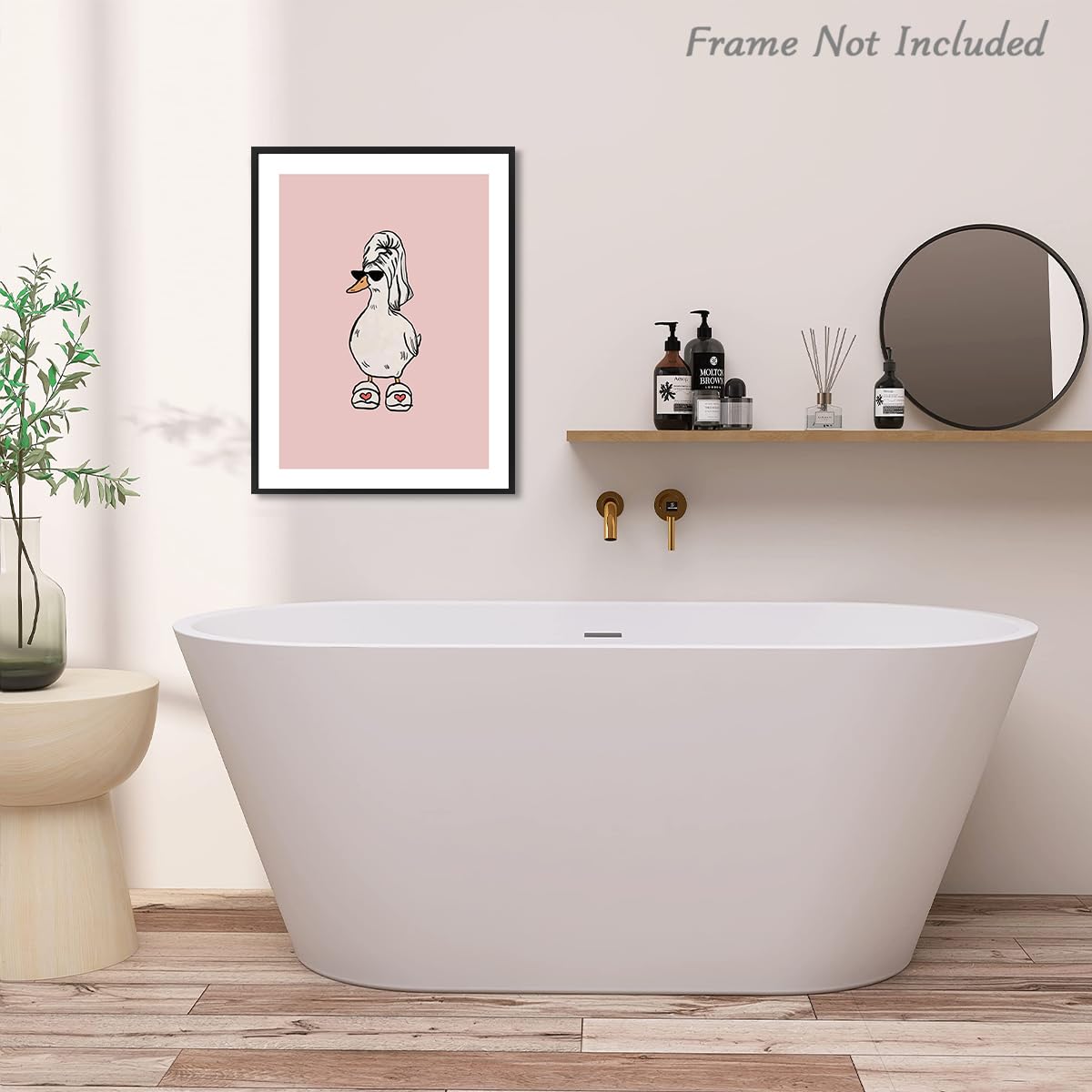 Dazzlewall Funny Duck Wall Art, Pink Cool Sunglass Goose Wall Artwork Print Minimalist Animal Bathrobe Painting for Bathroom Bathtub Toilet Decor, 12x16 in Unframed