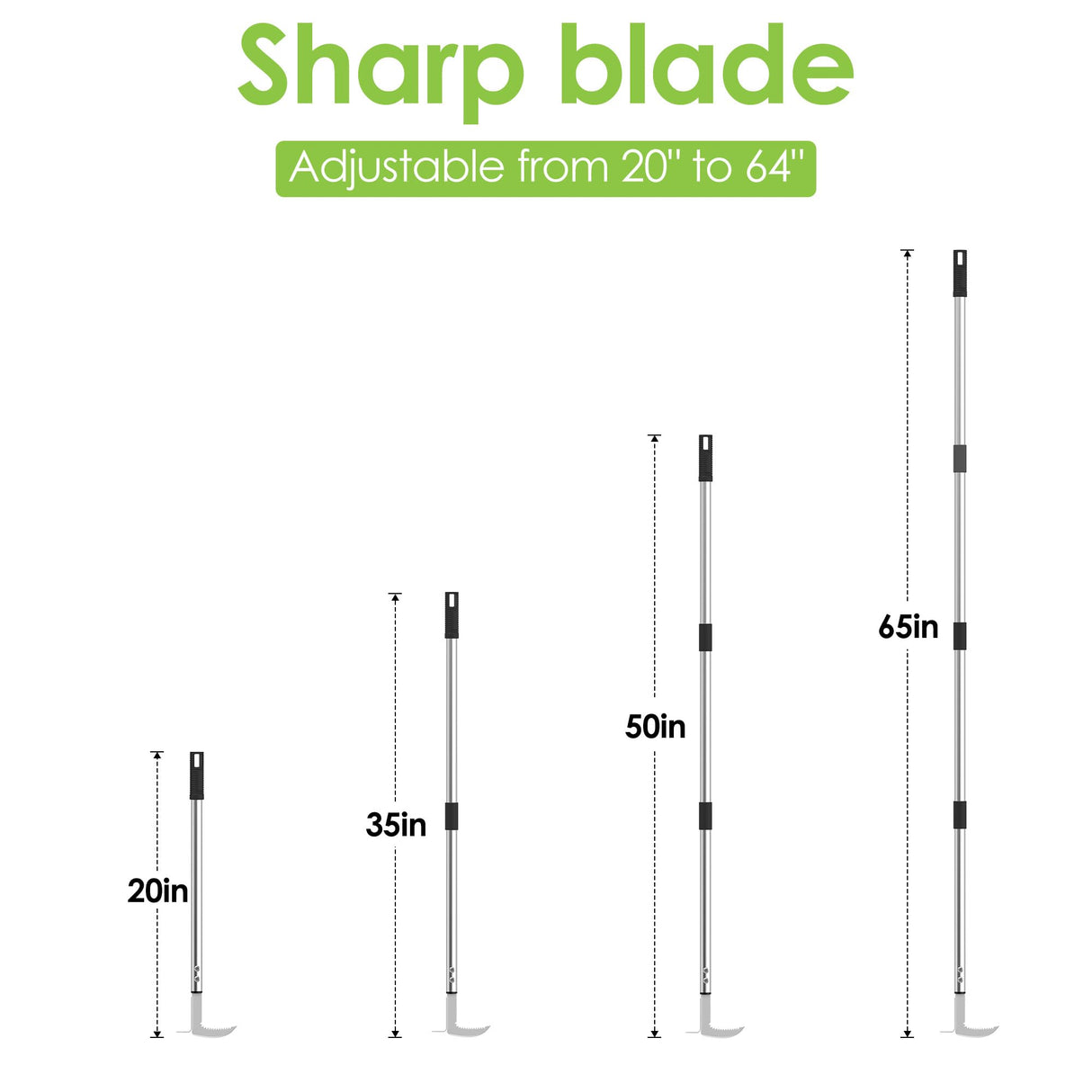 PadPure Crack Weeder Tool, 20-65" Adjustable Stainless Steel Long Handle Crevice Weeding Tool Heavy Duty L-Shaped Manual Garden Weed Puller & Remover for Sidewalk, Garden, Patio, Lawn
