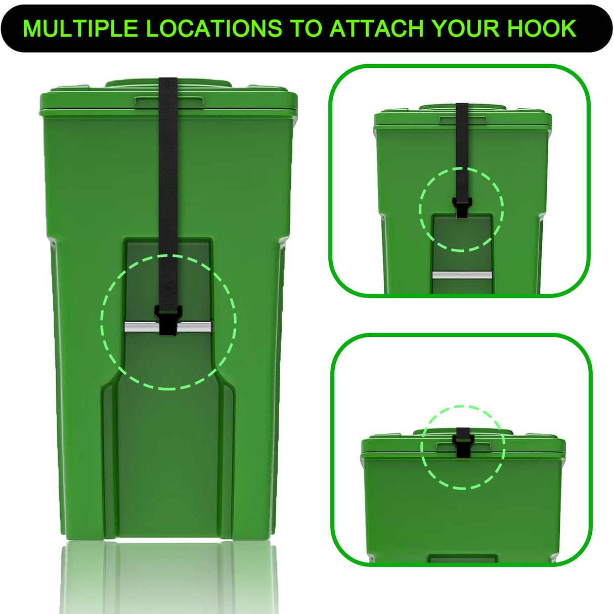 Metal Double Claw Trash Can Locks Strap for Raccoon Animals,Universal for 28-96 Gallons Trash Can Lid Lock,Black 2Pcs Adjustable Anti-rust Coating Garbage Can Bungee Cord Belt Rope Outdoor,Hook-on