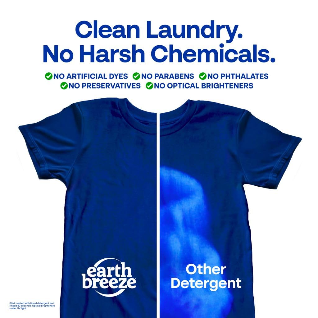 Earth Breeze Laundry Detergent Sheets Fragrance-Free - 180 Loads Eco Liquidless Soap - Travel-Friendly for Hot & Cold Cycles, Tackles Tough Stains & Odors - Gentle on Sensitive Skin, 90 Ct (3 Pack)