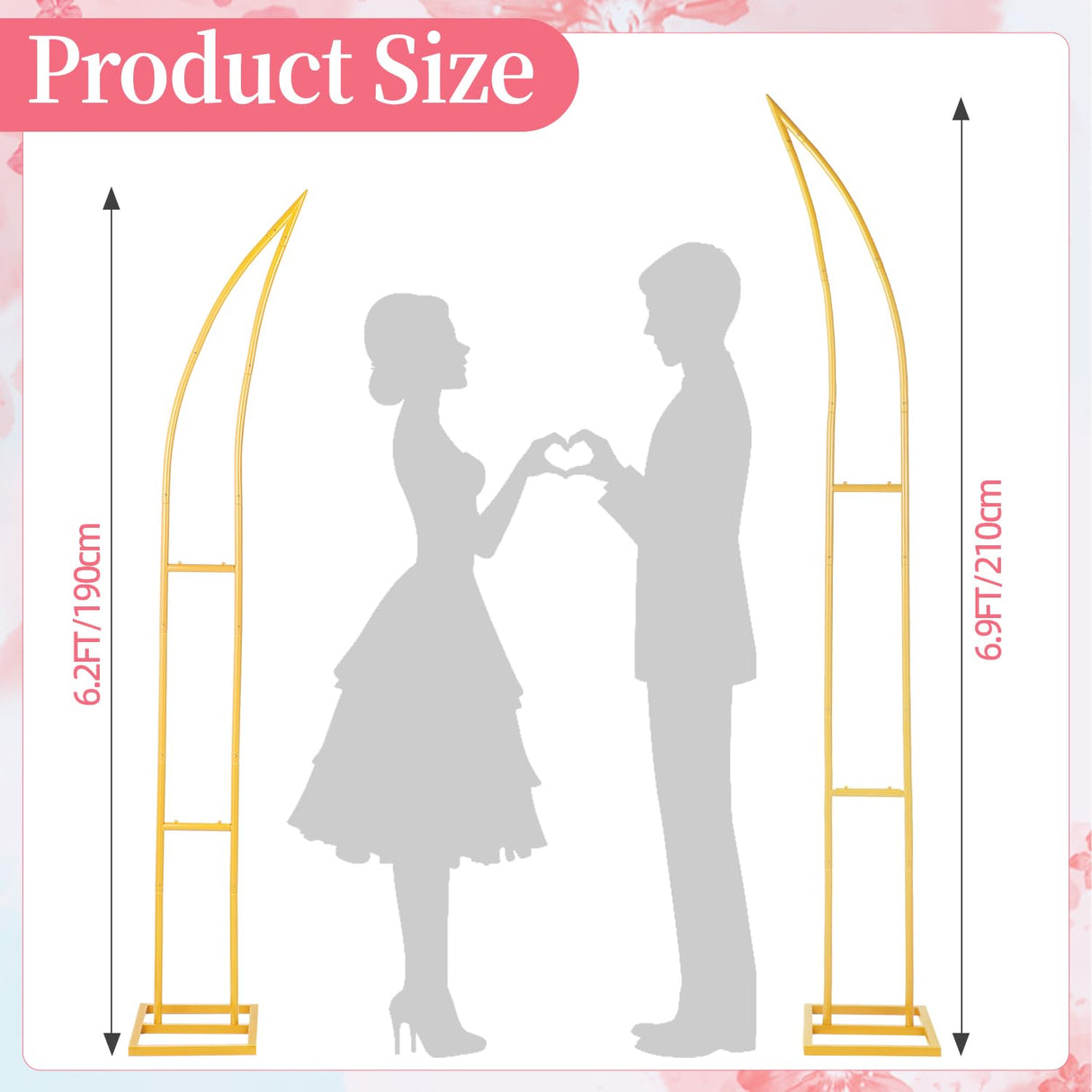Wedding Flower Arch Stand Kit, 6.9FT & 6.2FT Balloon Moon Arch Backdrop Stand Metal Half Gold for Wedding Proposal Anniversary Bridal Shower Background Stand Party Decorations Indoor & Outdoor