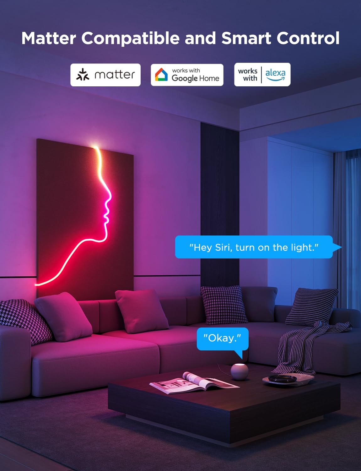 Govee RGBIC Neon Lights, LED Smart Neon Rope Light 2 Works with Matter, Alexa, Google Assistant, Custom DIY Neon Strip Lights for Bedroom and Wall Decor, Softer Material, 9.8ft, White