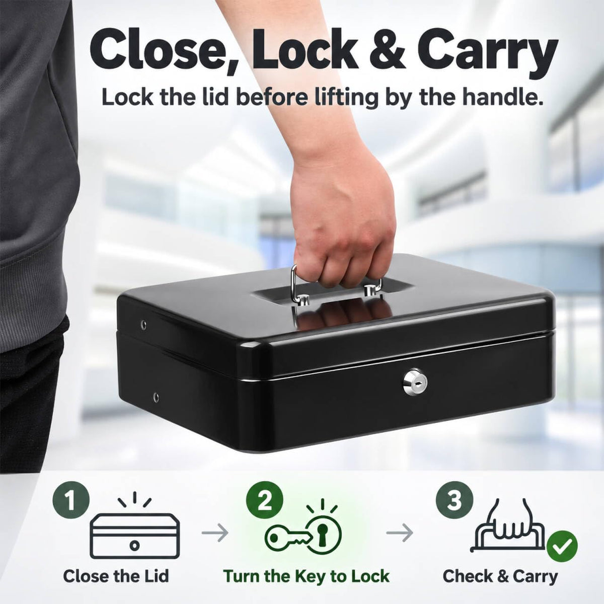 KYODOLED Cash Box with Money Tray and Key Lock, 1mm Thick Metal Cash Drawer