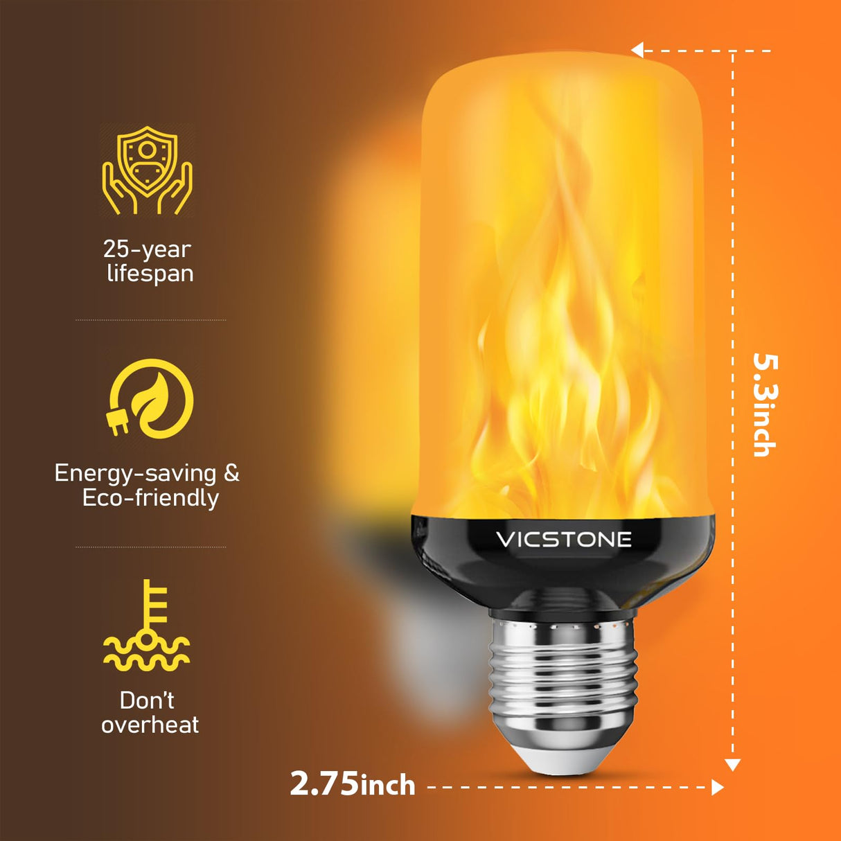 Vicstone Upgraded LED Flame Light Bulbs, 4-Mode Flickering Light Bulbs with Upside Down Effect, E26 27 Fire Light Bulb for Porch Party Patio Home Halloween Christmas Indoor Outdoor, 4 Pack