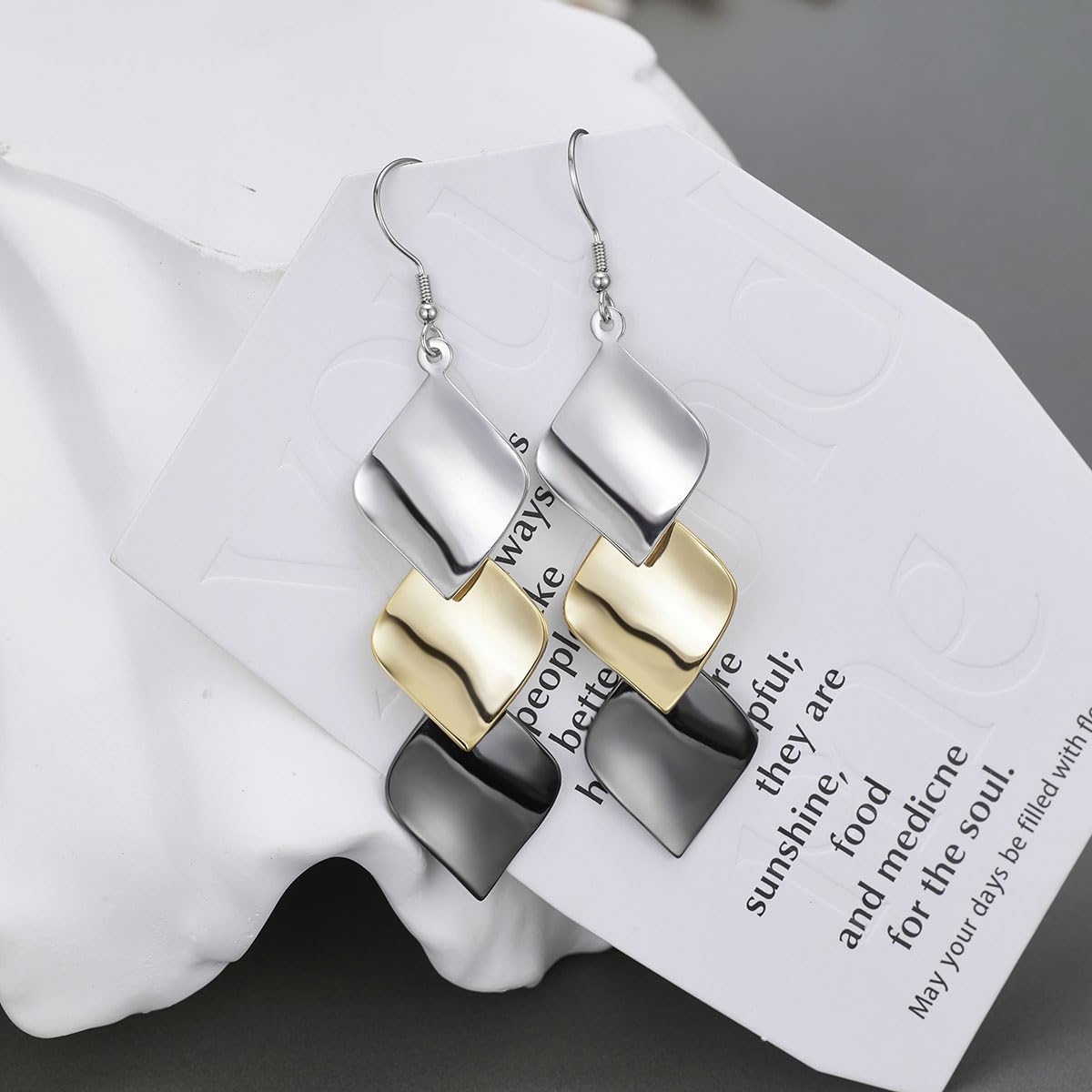 GLPAHA Tri-color Square shiny Drop Earrings for women 925 Sterling Silver Hooks