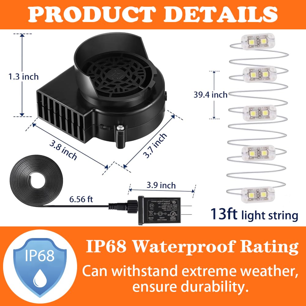 Inflatable Fan Replacement 12V 1.5A, Mini Air Blower Fan with 12V 2A Adapter and 5 LED Bulbs for Halloween Christmas Inflatable Outdoor Yard Decorations