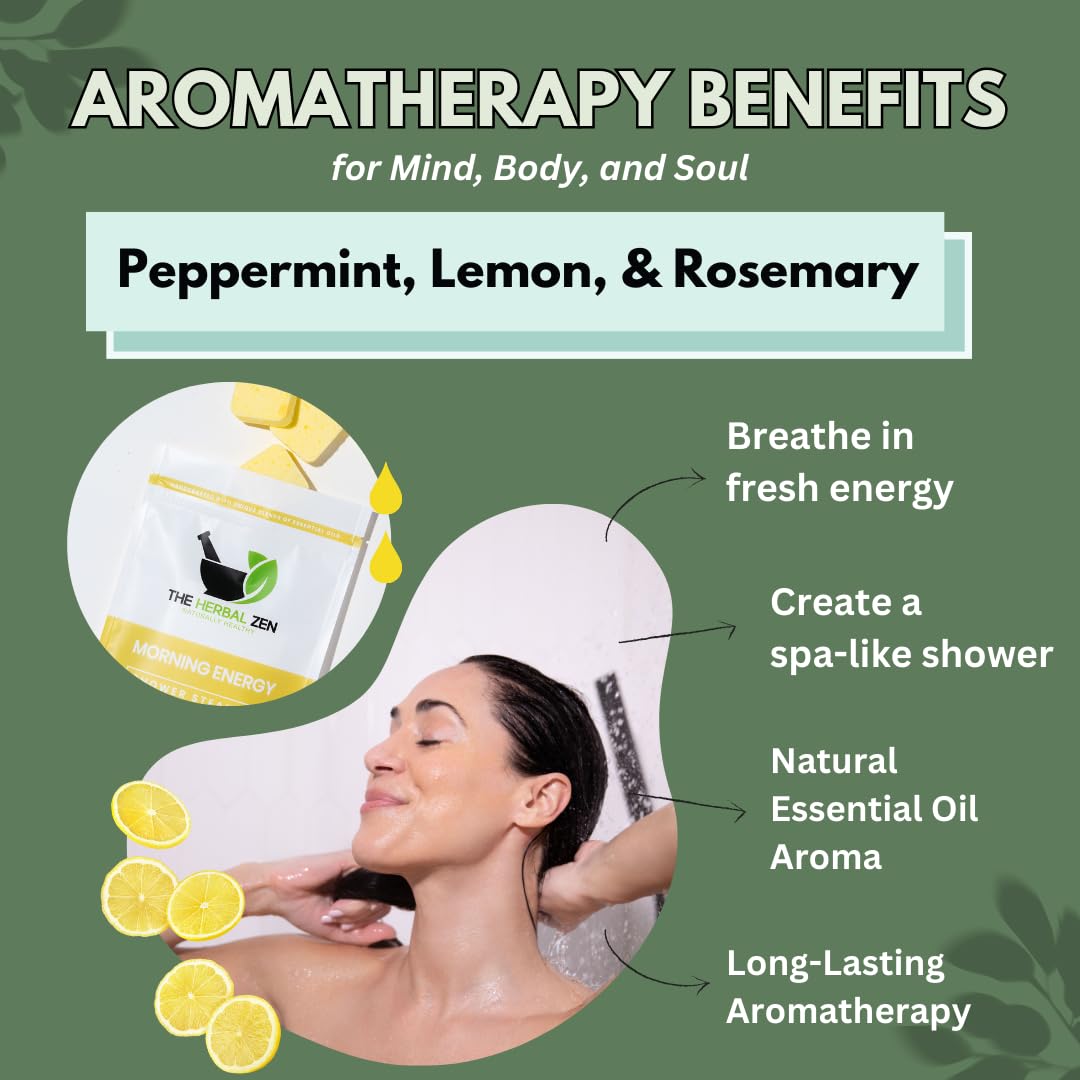 Morning Energy Shower Steamers Aromatherapy for Energy - Christmas Gift - Adult Stocking Stuffer - USA Made - Peppermint & Lemon Shower Bomb Tablets -Soothing Natural Essential Oils (10 Pack)