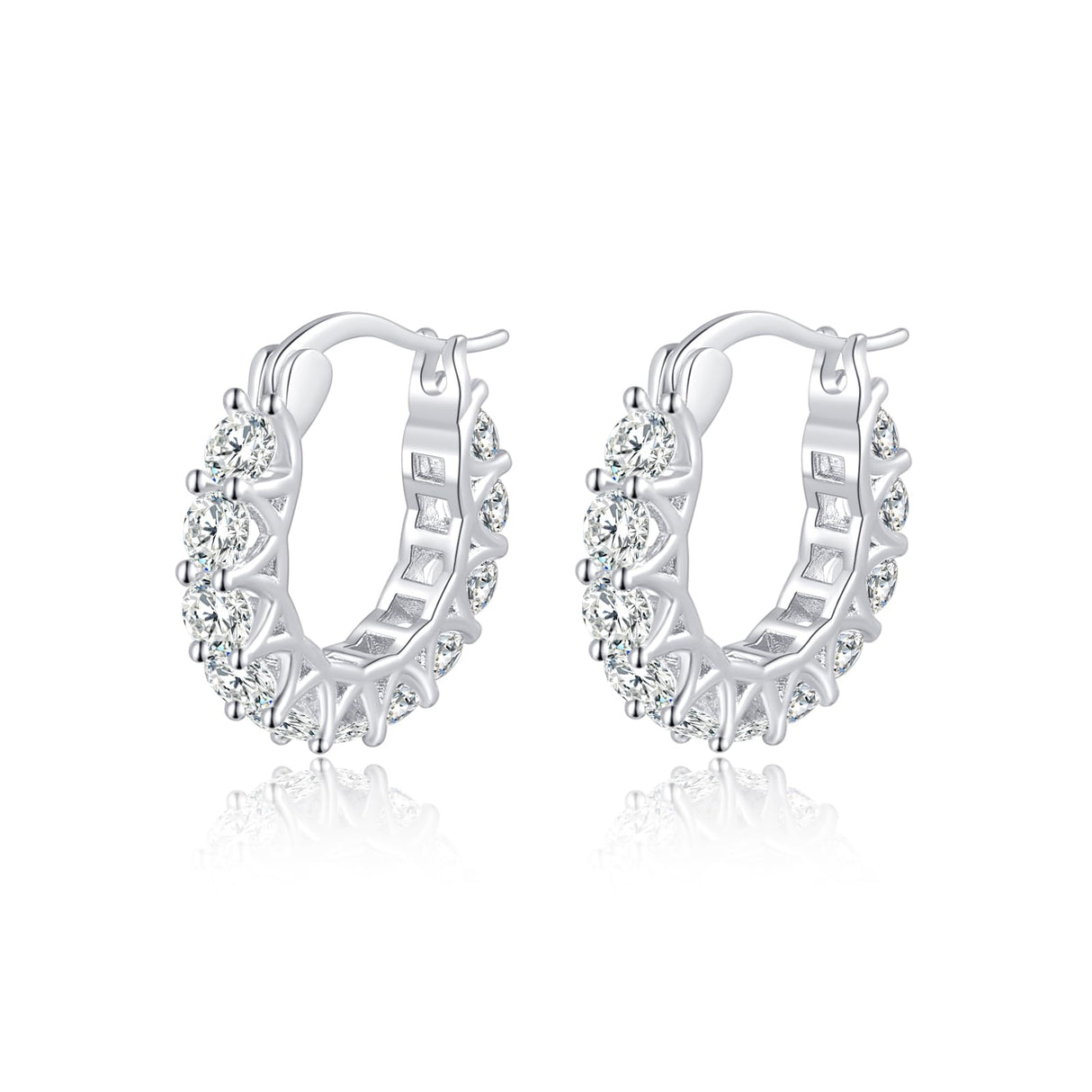 GIRIOIZ Sterling Silver Huggie Hoop Earrings, Simulated High Carbon Diamond (White Gold)