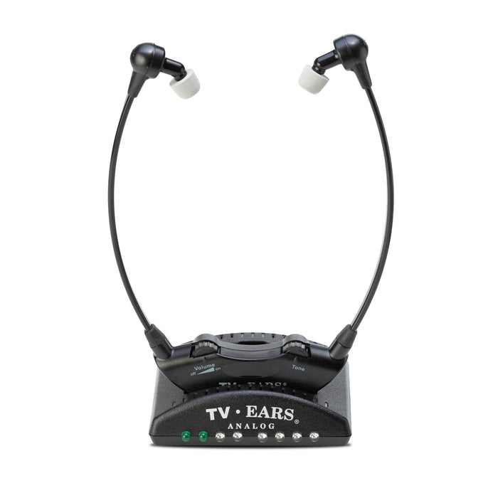 TV EARS Analog Wireless Headset System, Wireless Headset, Ideal for Seniors & those with Hearing Difficulties, Plug N' Play RF Transmitter with Earbuds, Compatible with Analog TV - 5.0GHz