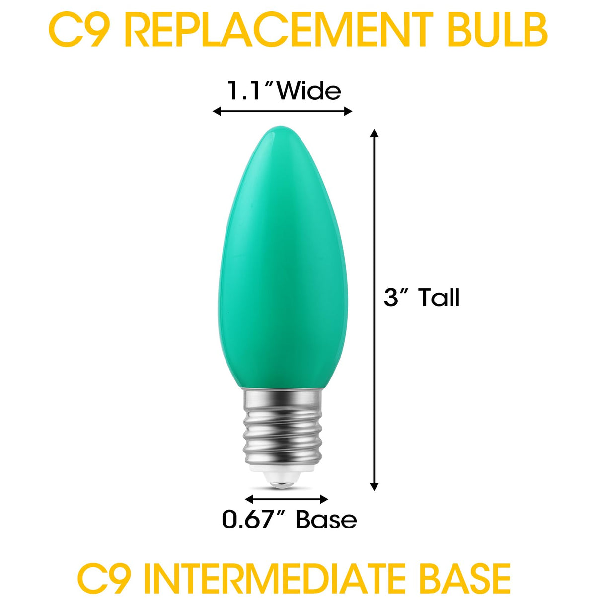 VISTERLITE 25-Pack Ceramic C9 Christmas Light Bulbs, Green LED Light Bulbs Holiday Decoration, Green Christmas Decor for Indoor & Outdoor Use, E17/C9 Intermediate Base