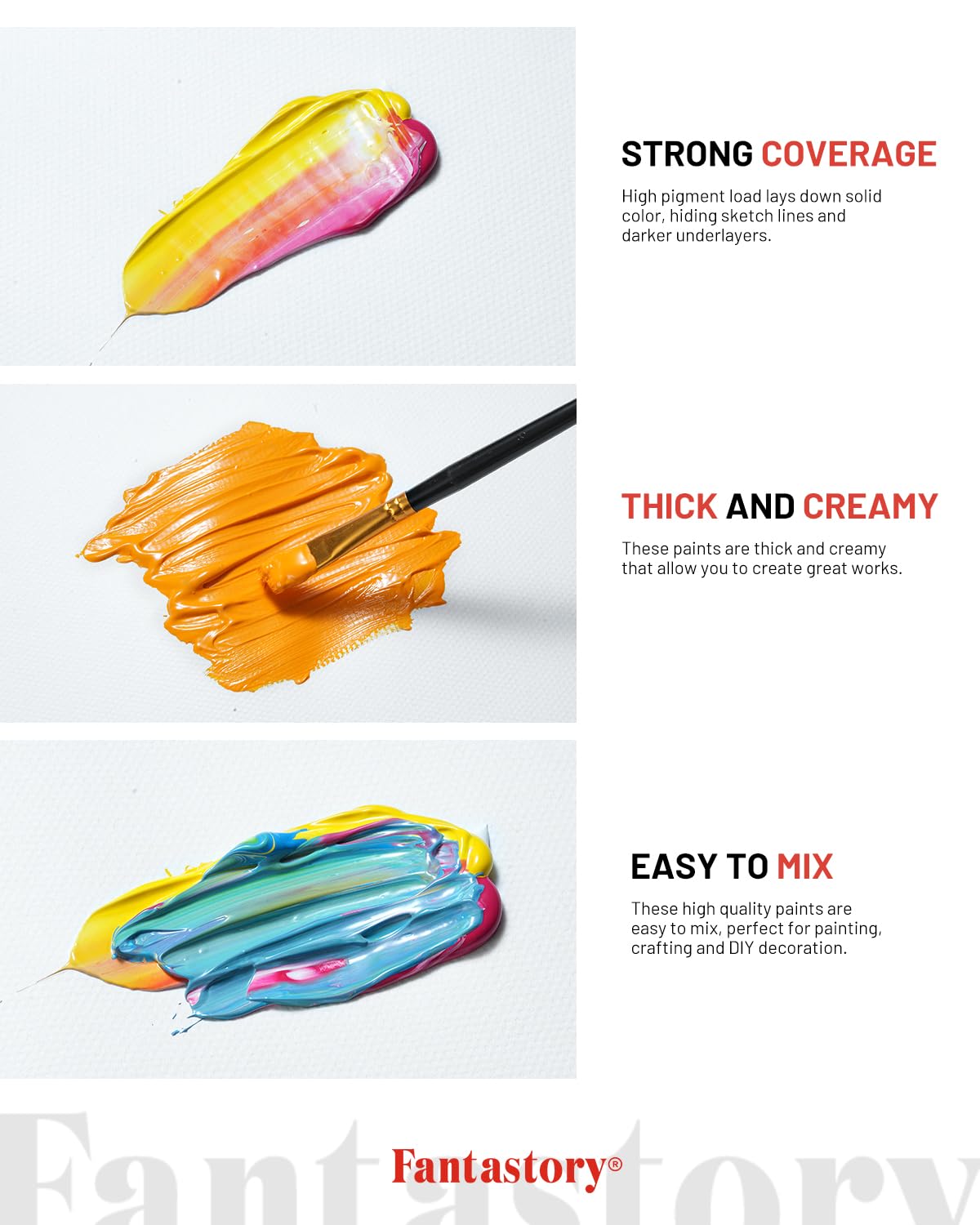 Fantastory Acrylic Paint Set, 24 x 60 ml with 12 Brushes; Christmas Acrylic Paint, Waterproof; For Artwork & DIY Projects on Canvas, Wood, Glass, Clay, Fabric, Ceramic, Paper, Canvas