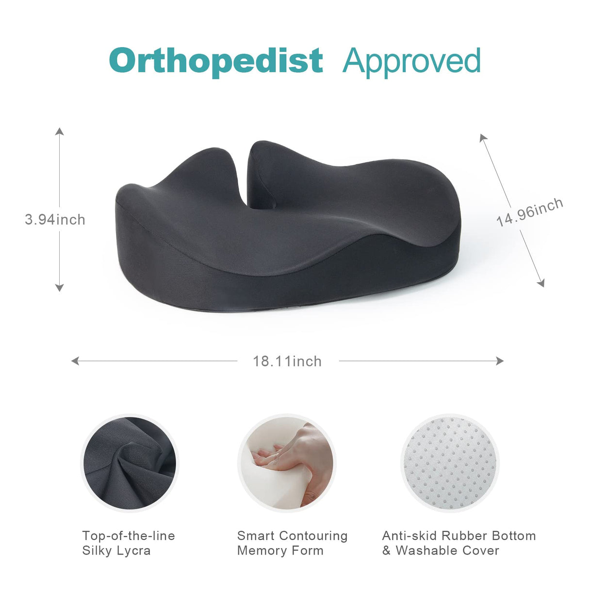 Seat Cushion for Office Chair, Memory Foam Sciatica Pain Relief Pillow, Seat Cushion for Hip, Tailbone, Coccyx Pain, Desk Chair Cushions for Office, Gaming, Car, Wheelchair