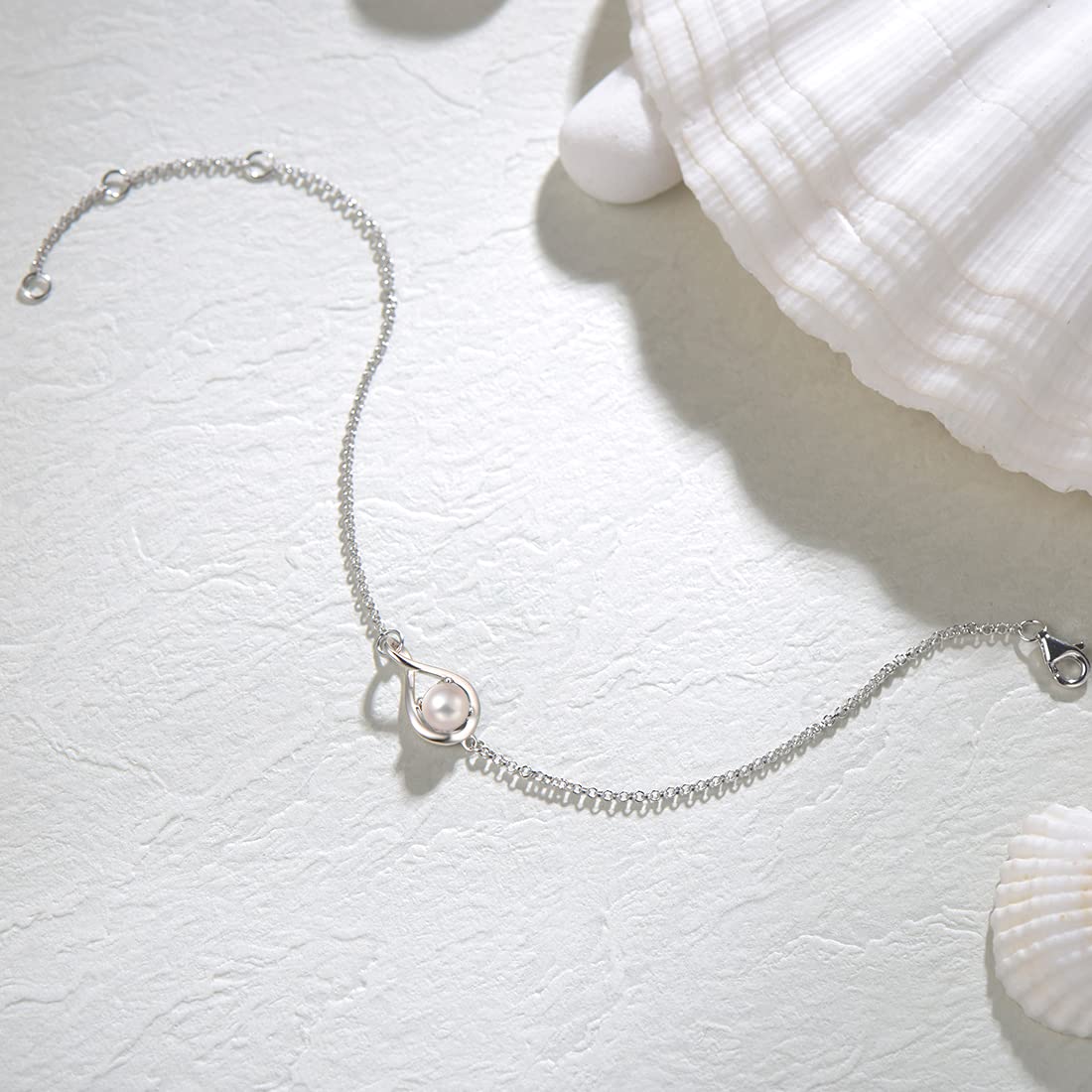 FANCIME White Pearl Bracelets June Birthstone Bracelet for Women Sterling Silver Infinity Link Bracelet Fine Jewelry Anniversary Birthday Mothers Day Gifts for Mom Her, Chain 6.7+1.2"