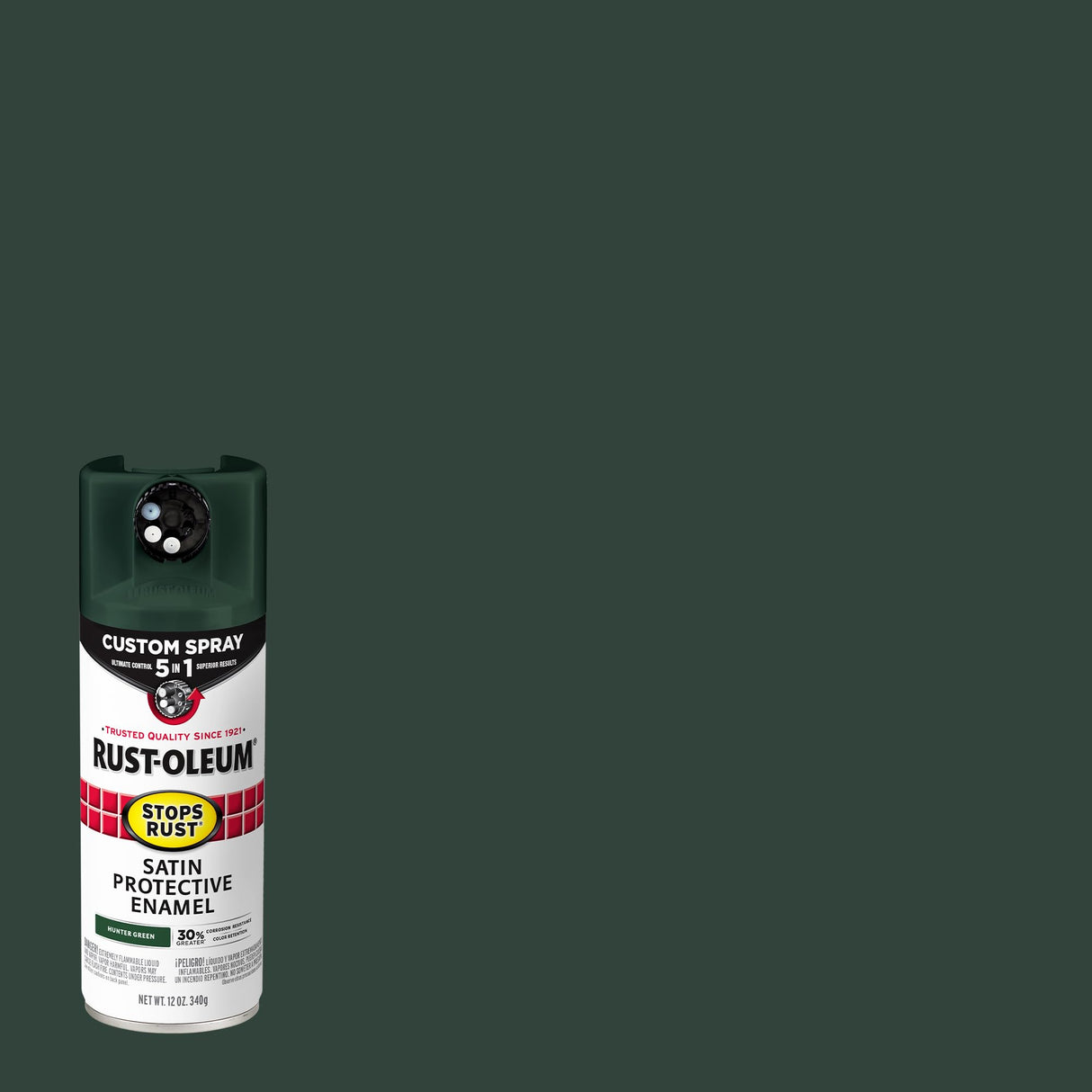 Rust-Oleum 376874-6PK Stops Rust Custom Spray 5-in-1 Spray Paint, 12 oz, Satin Hunter Green, (Pack of 6)