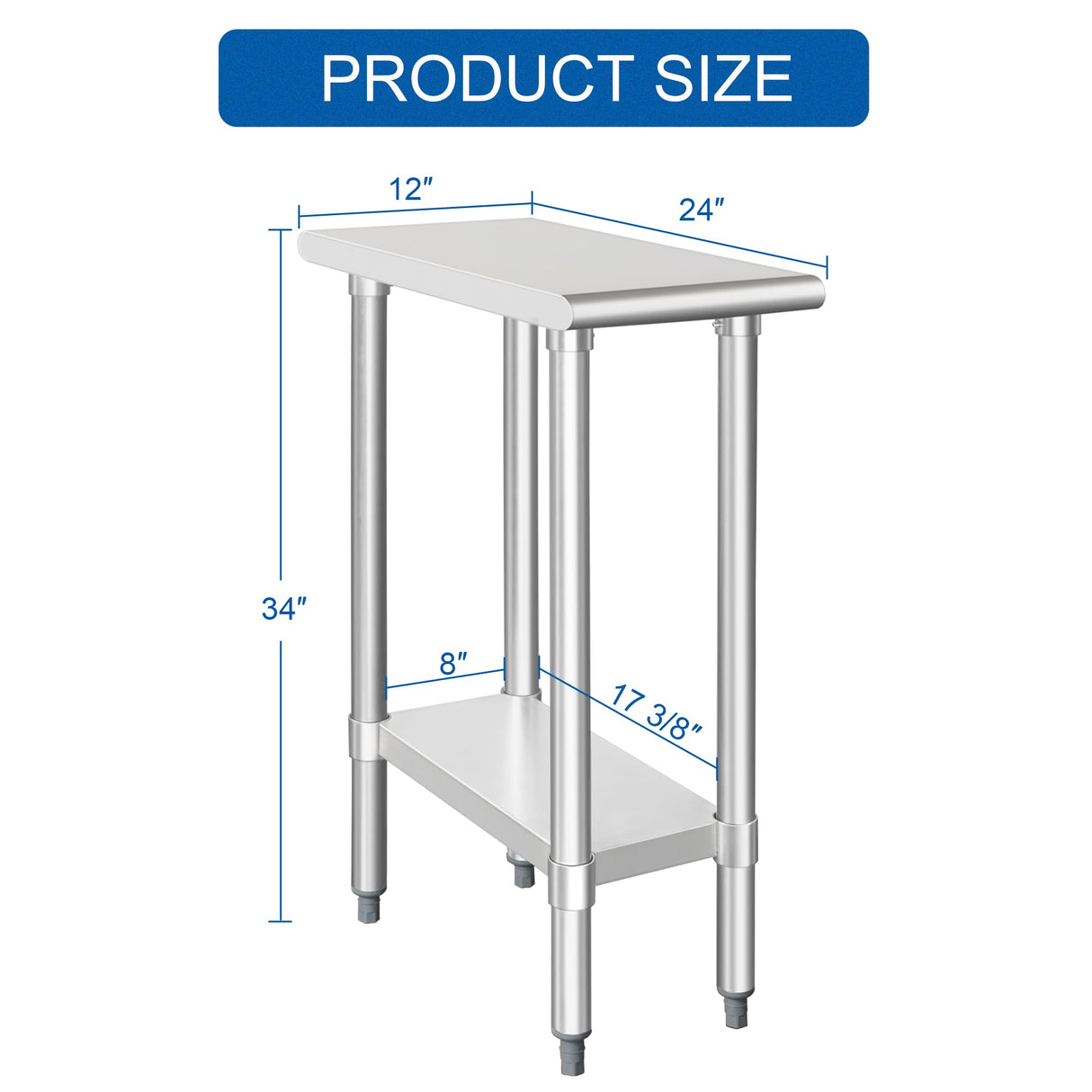 HARDURA Stainless Steel Table 24X12 Inches with Undershelf and Galvanized Legs NSF Heavy Duty Commercial Prep Work Table for Restaurant Kitchen Home and Hotel