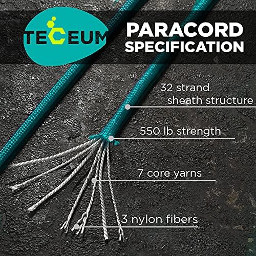 TECEUM 5/32" Paracord Rope 1000 – 1000ft / 200ft / 100ft / 50ft – Tactical Parachute Cord 4mm – 45+ Colors – Nylon String for Survival & Camping Gear – Stripe Cord for Survival – Utility Rope