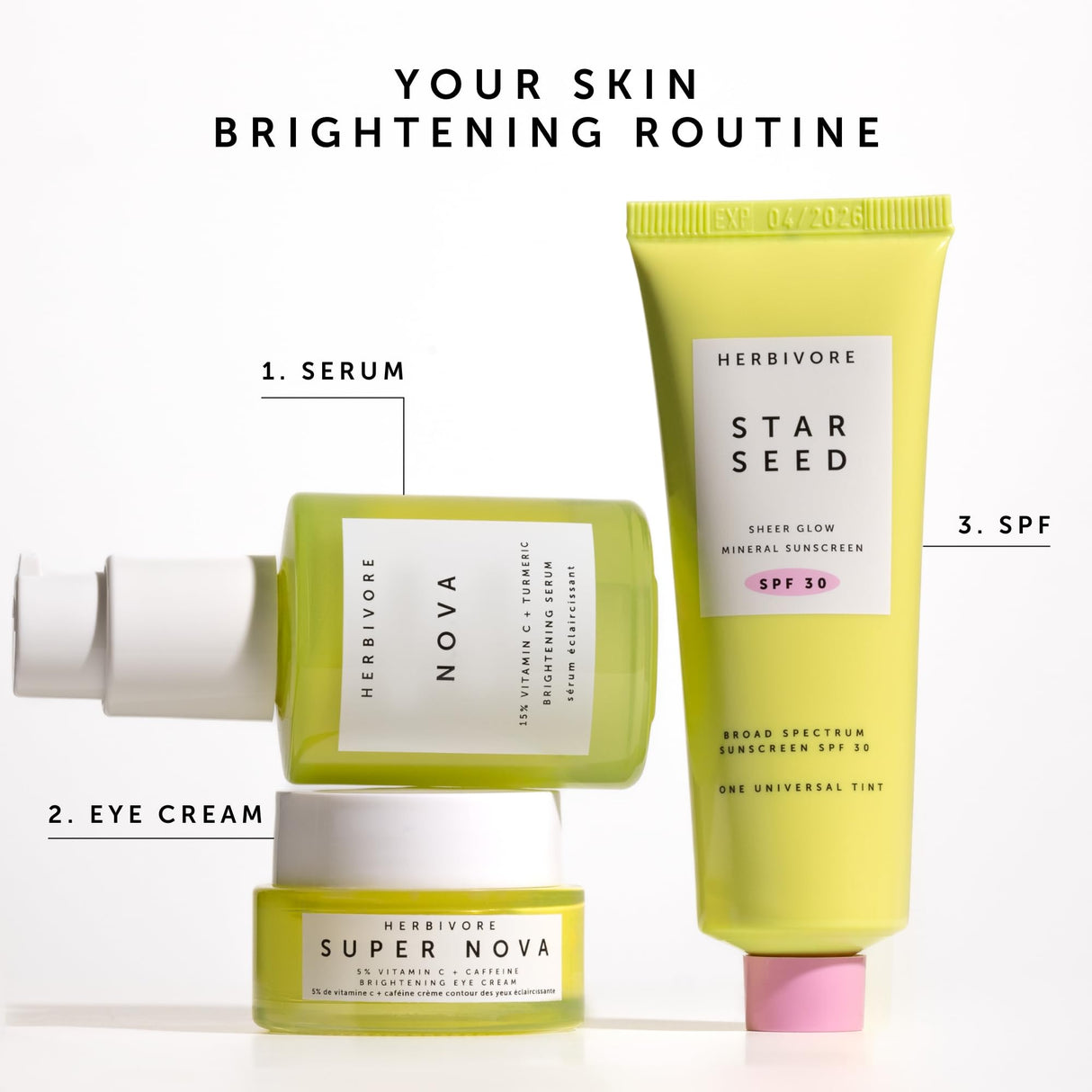 HERBIVORE Nova Brightening Serum for Face – 15% Vitamin C + Turmeric to Visibly Improve the Look of Dark Spots and Even Skin Tone, Plant-based, Vegan, Cruelty-free, 30mL /1 oz